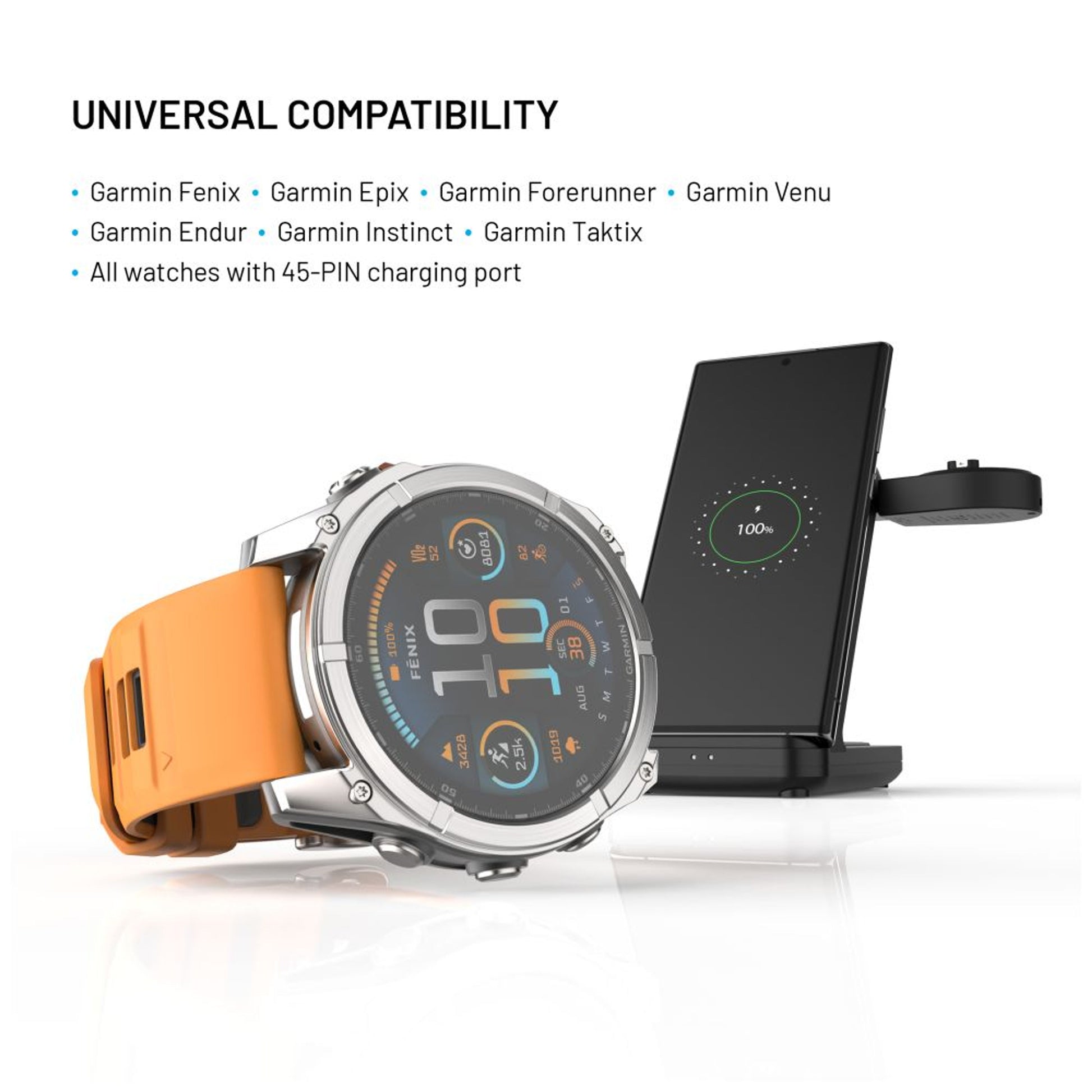 Stojánek FIXED Powerstation pro Garmin s bezdrátovým nabíjením až pro 3 zařízení, 15W+5W+2.5W, černý - FIXED