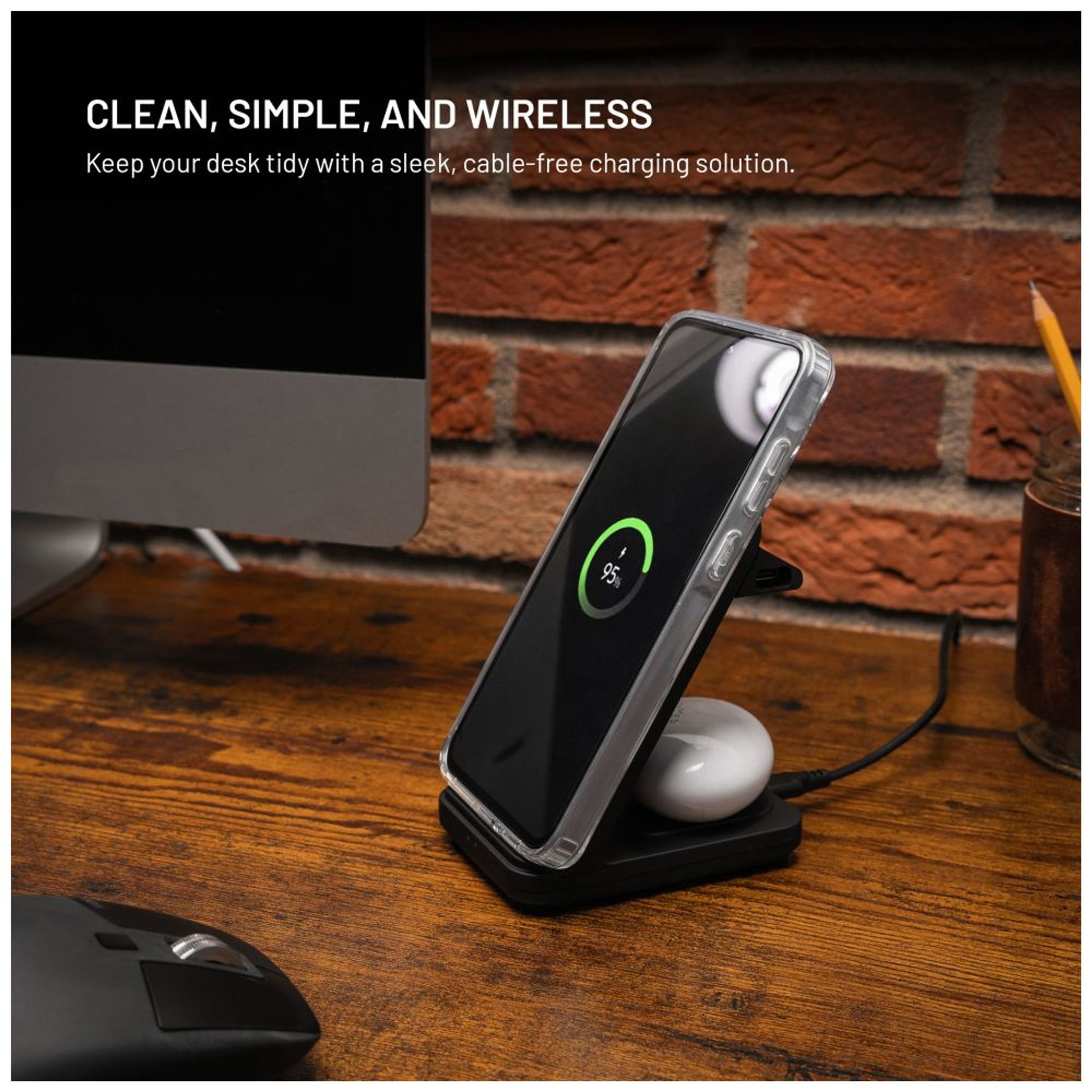 Stojánek FIXED Powerstation Uni s bezdrátovým nabíjením až pro 2 zařízení, 15W+5W, černý - FIXED