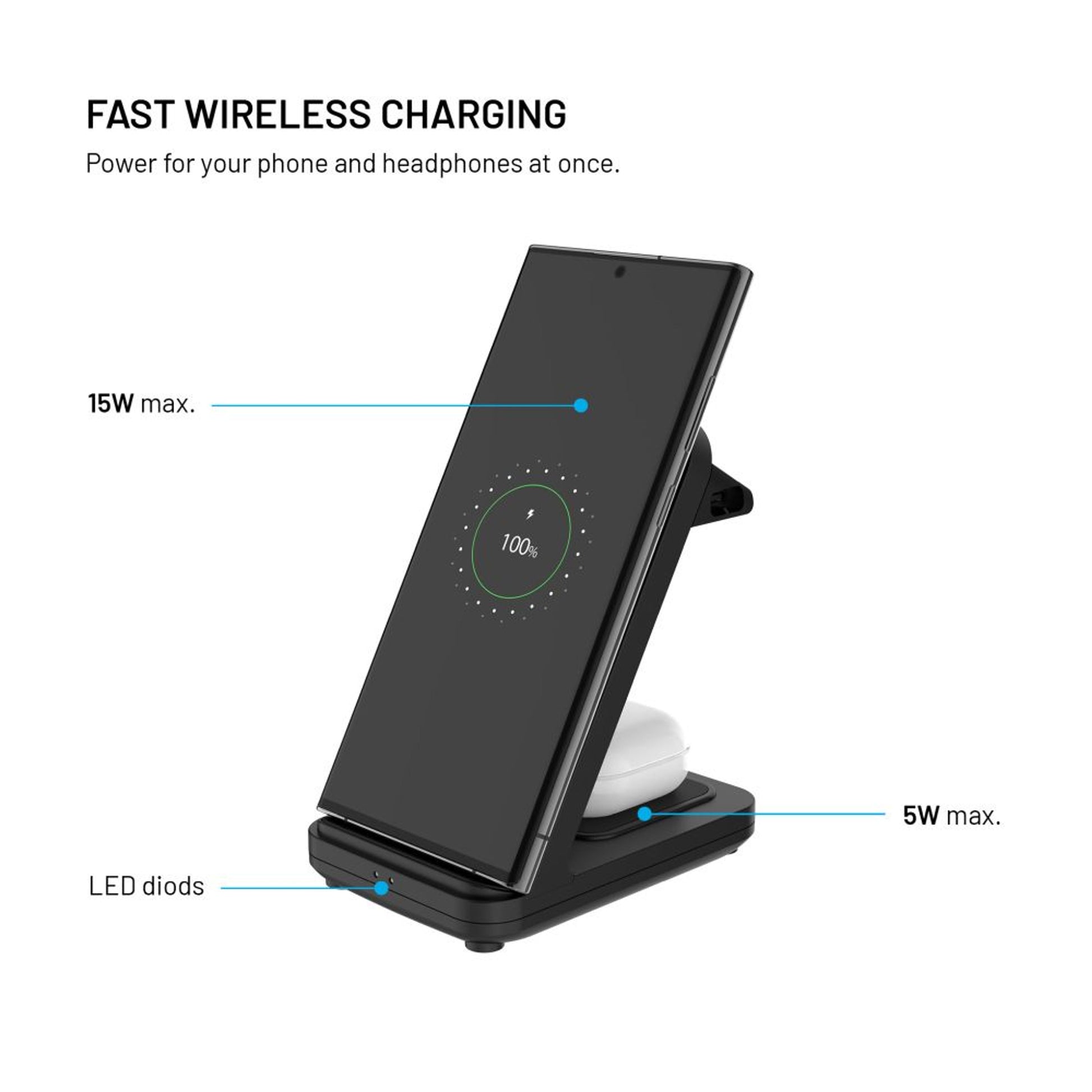 Stojánek FIXED Powerstation Uni s bezdrátovým nabíjením až pro 2 zařízení, 15W+5W, černý - FIXED