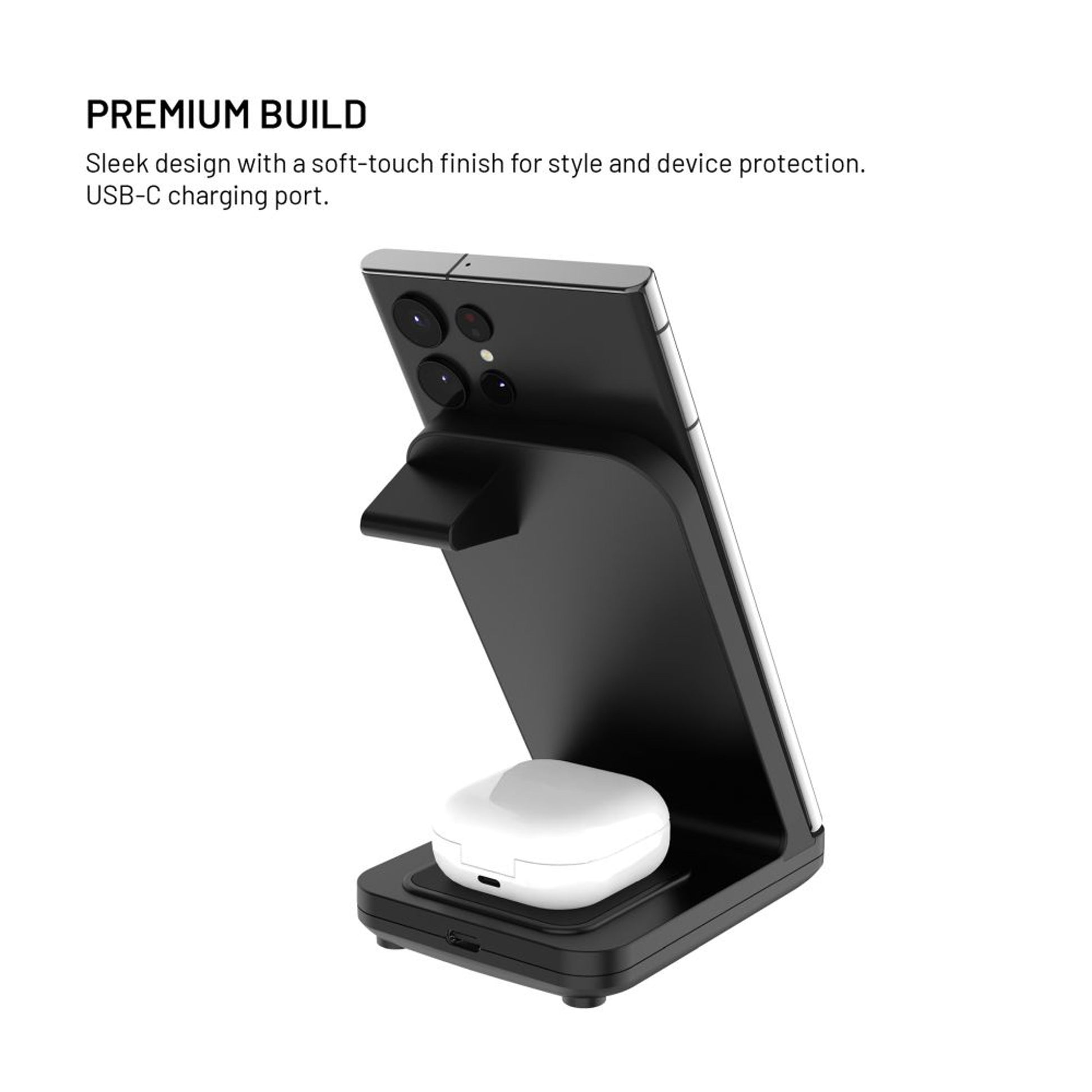 Stojánek FIXED Powerstation Uni s bezdrátovým nabíjením až pro 2 zařízení, 15W+5W, černý - FIXED