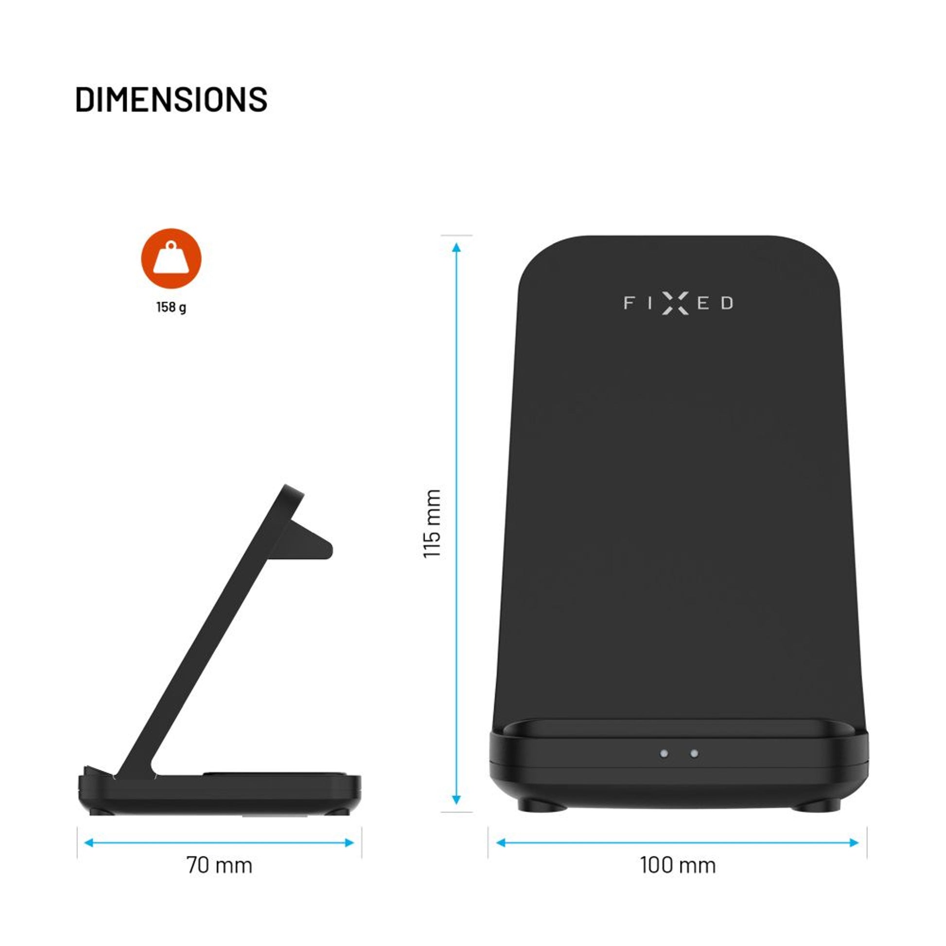 Stojánek FIXED Powerstation Uni s bezdrátovým nabíjením až pro 2 zařízení, 15W+5W, černý - FIXED