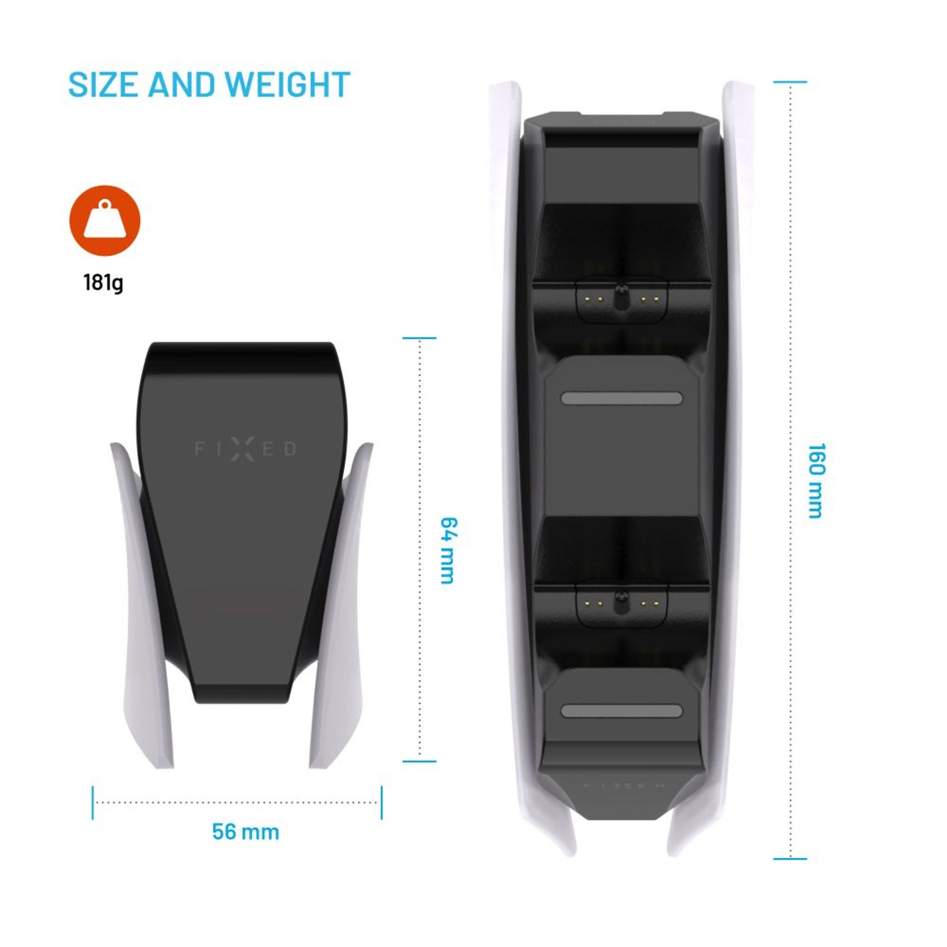 Dobíjecí stanice FIXED pro dva bezdrátové ovladače DualSense PlayStation 5, černo-bílá - FIXED
