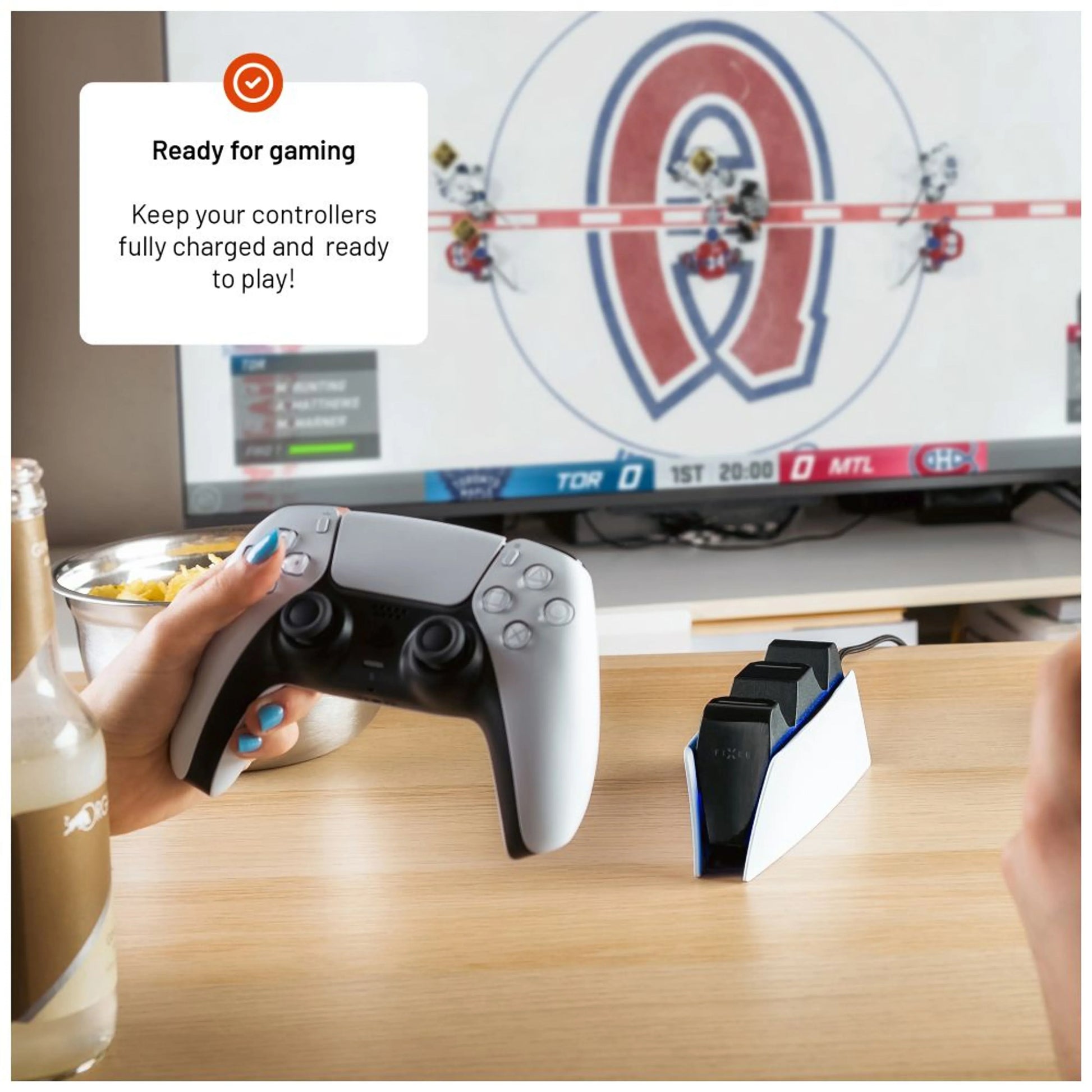 Dobíjecí stanice FIXED pro dva bezdrátové ovladače DualSense PlayStation 5, černo-bílá - FIXED