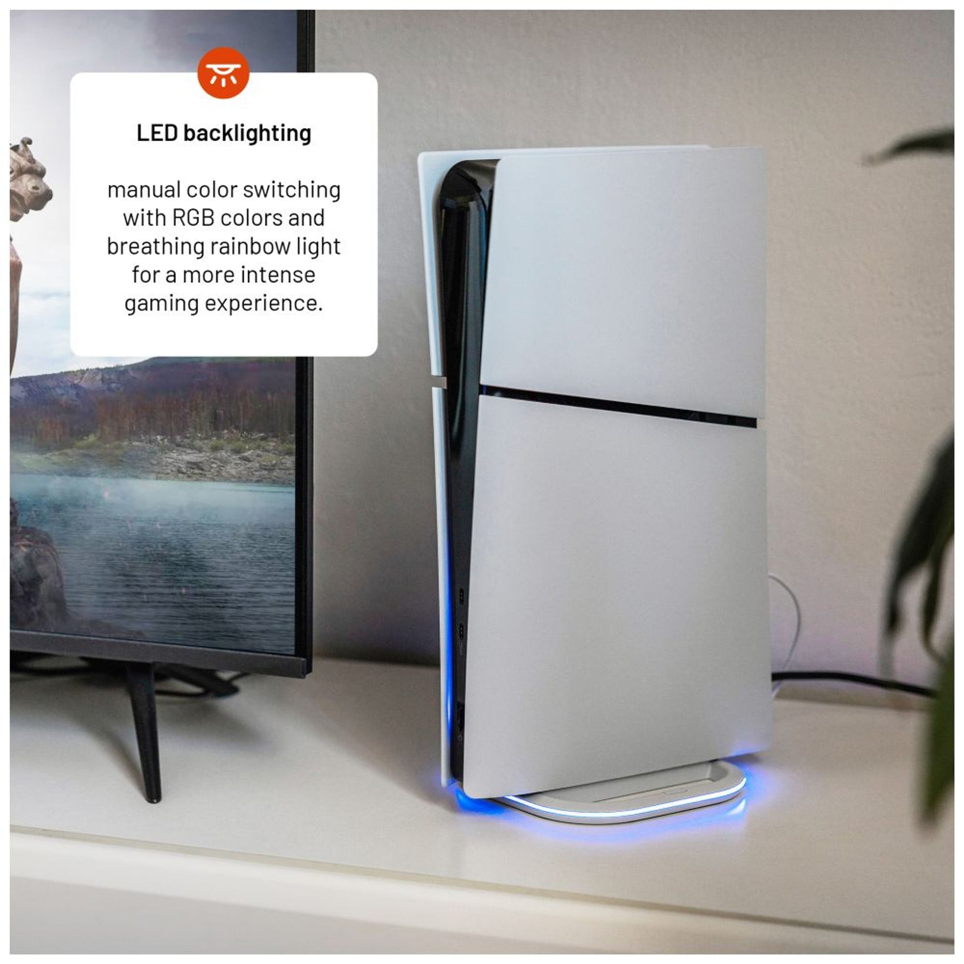 Stojánek FIXED pro PlayStation 5, 5 (Slim) a 5 Pro s RGB LED podsvícením, bílý - FIXED