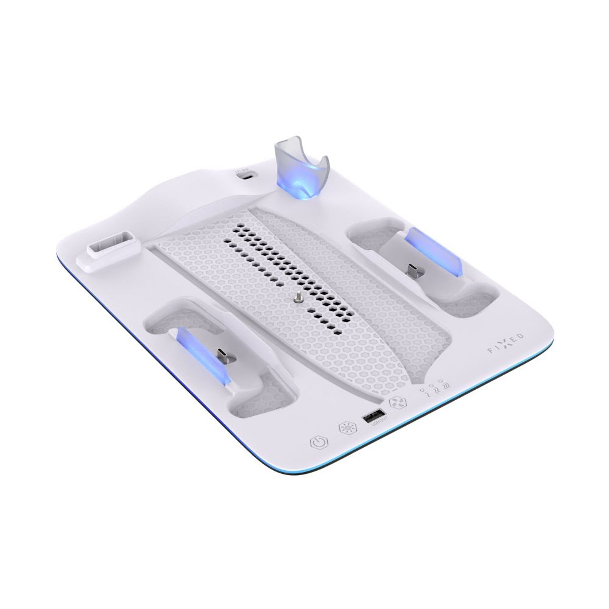 Dokovací stanice FIXED pro PlayStation 5 (Pro/Slim) s větráky a nabíjením pro 2xDualSense, černo-bílá - FIXED