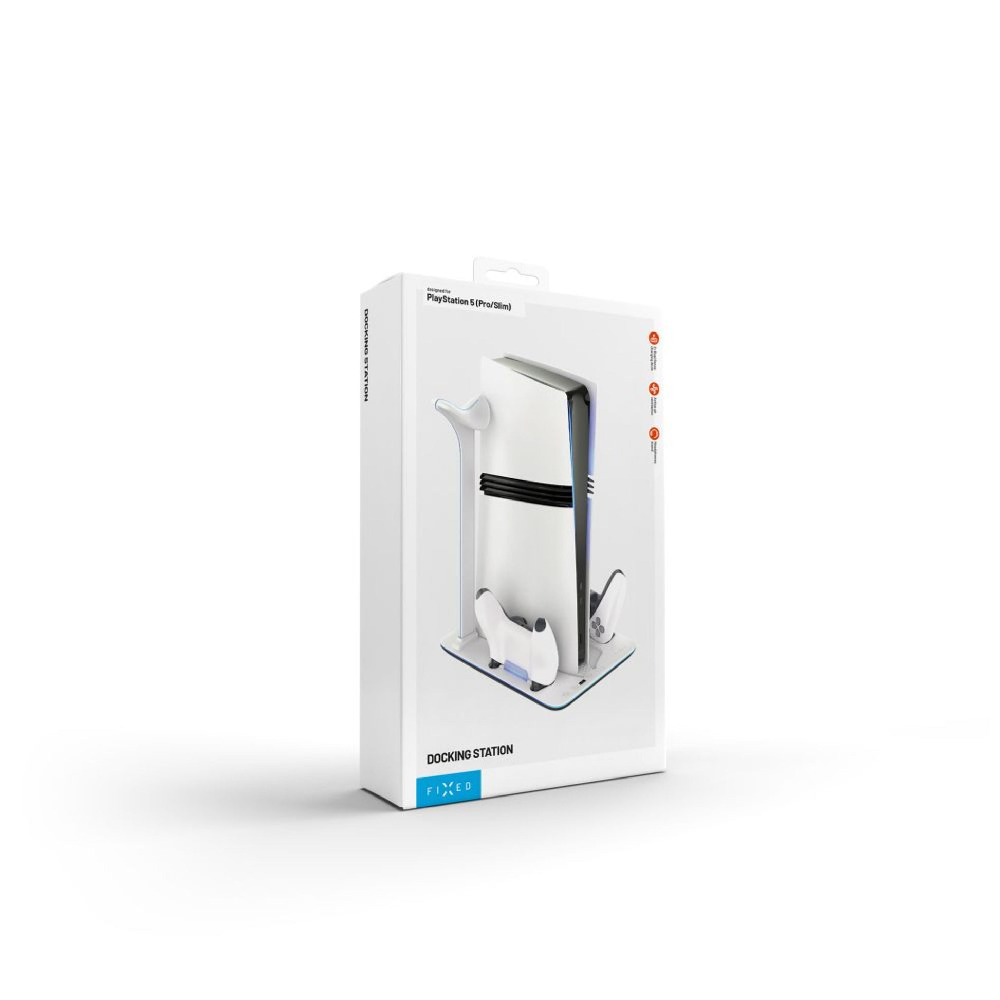 Dokovací stanice FIXED pro PlayStation 5 (Pro/Slim) s větráky a nabíjením pro 2xDualSense, černo-bílá - FIXED