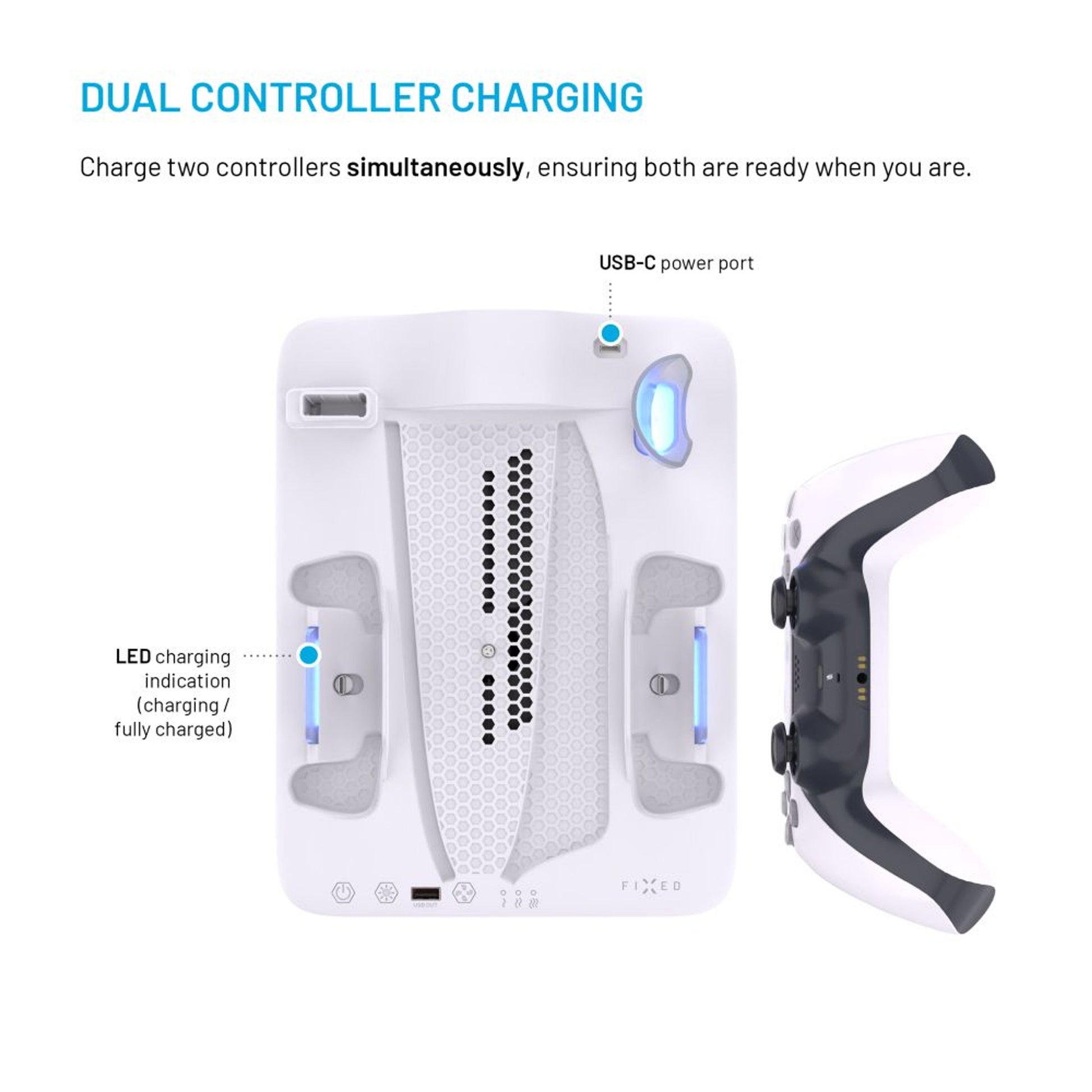 Dokovací stanice FIXED pro PlayStation 5 (Pro/Slim) s větráky a nabíjením pro 2xDualSense, černo-bílá - FIXED