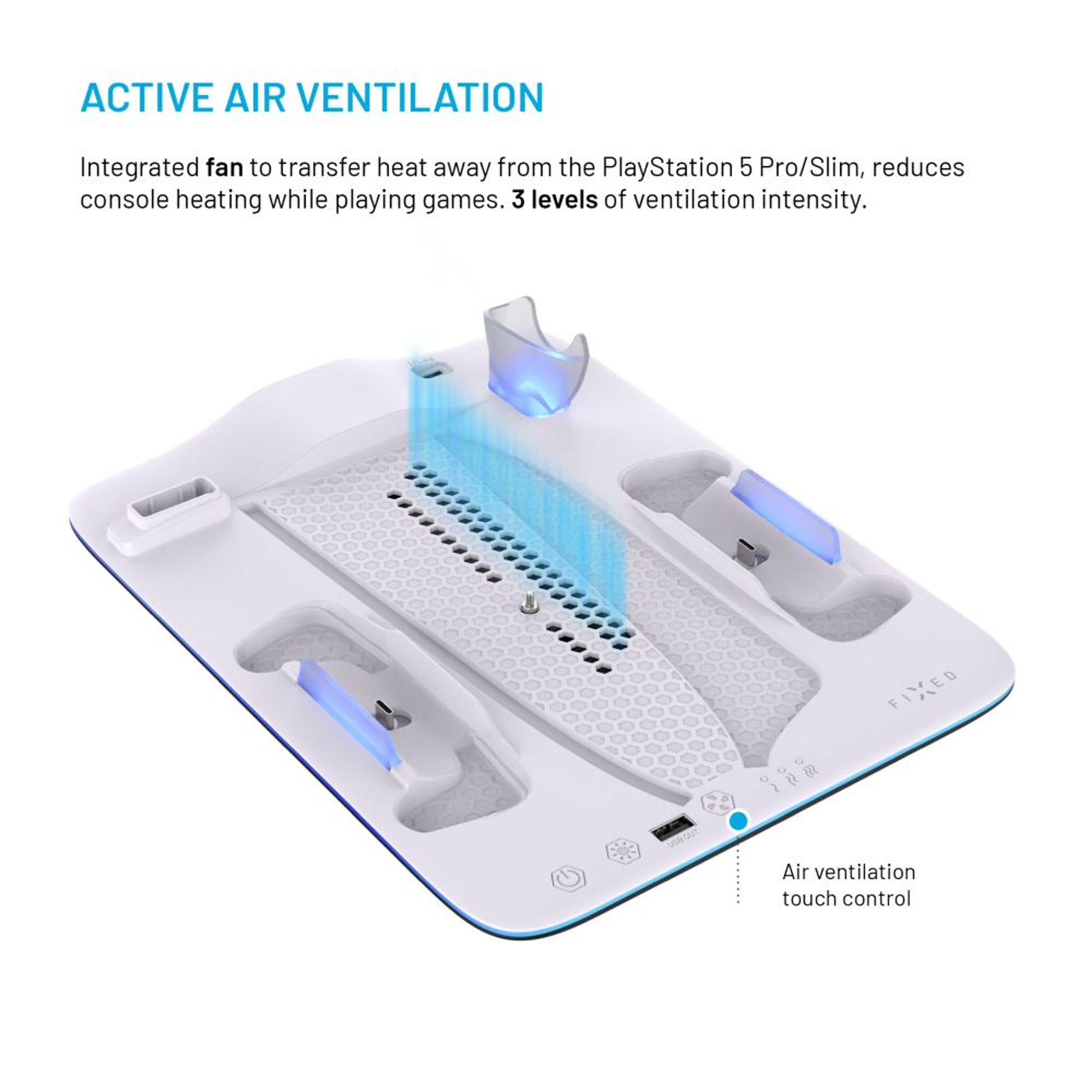 Dokovací stanice FIXED pro PlayStation 5 (Pro/Slim) s větráky a nabíjením pro 2xDualSense, černo-bílá - FIXED