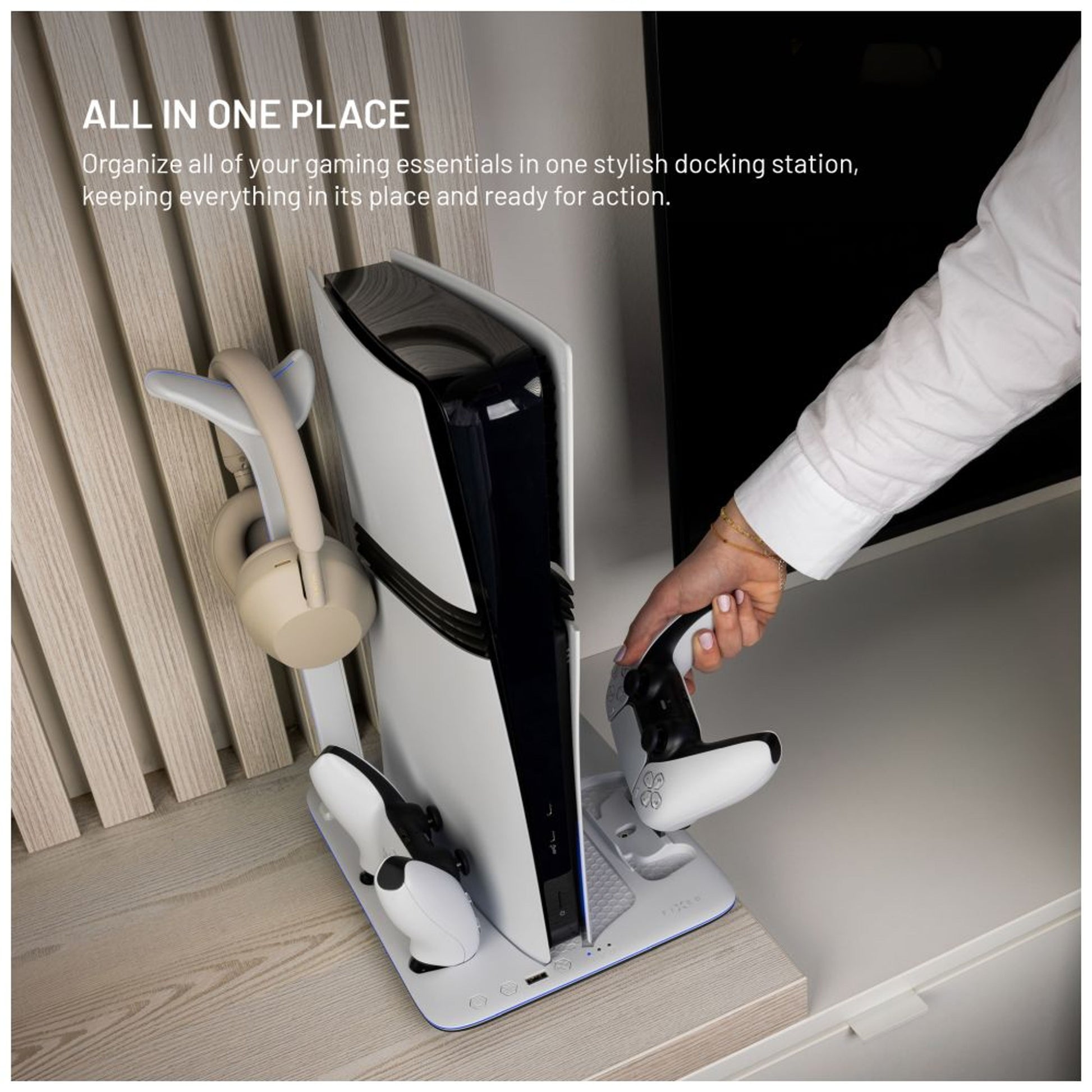 Dokovací stanice FIXED pro PlayStation 5 (Pro/Slim) s větráky a nabíjením pro 2xDualSense, černo-bílá - FIXED