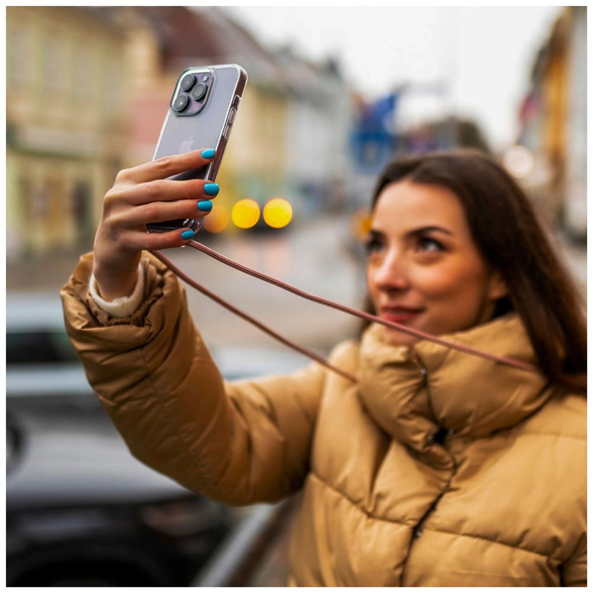 Pouzdro FIXED Pure Neck s růžovou šňůrkou na krk pro Apple iPhone 15 Pro Max - FIXED