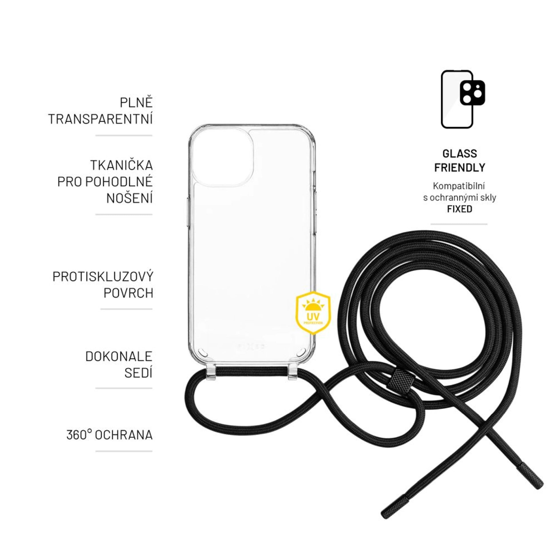 Pouzdro FIXED Pure Neck s černou šňůrkou na krk pro Samsung Galaxy S24 - FIXED