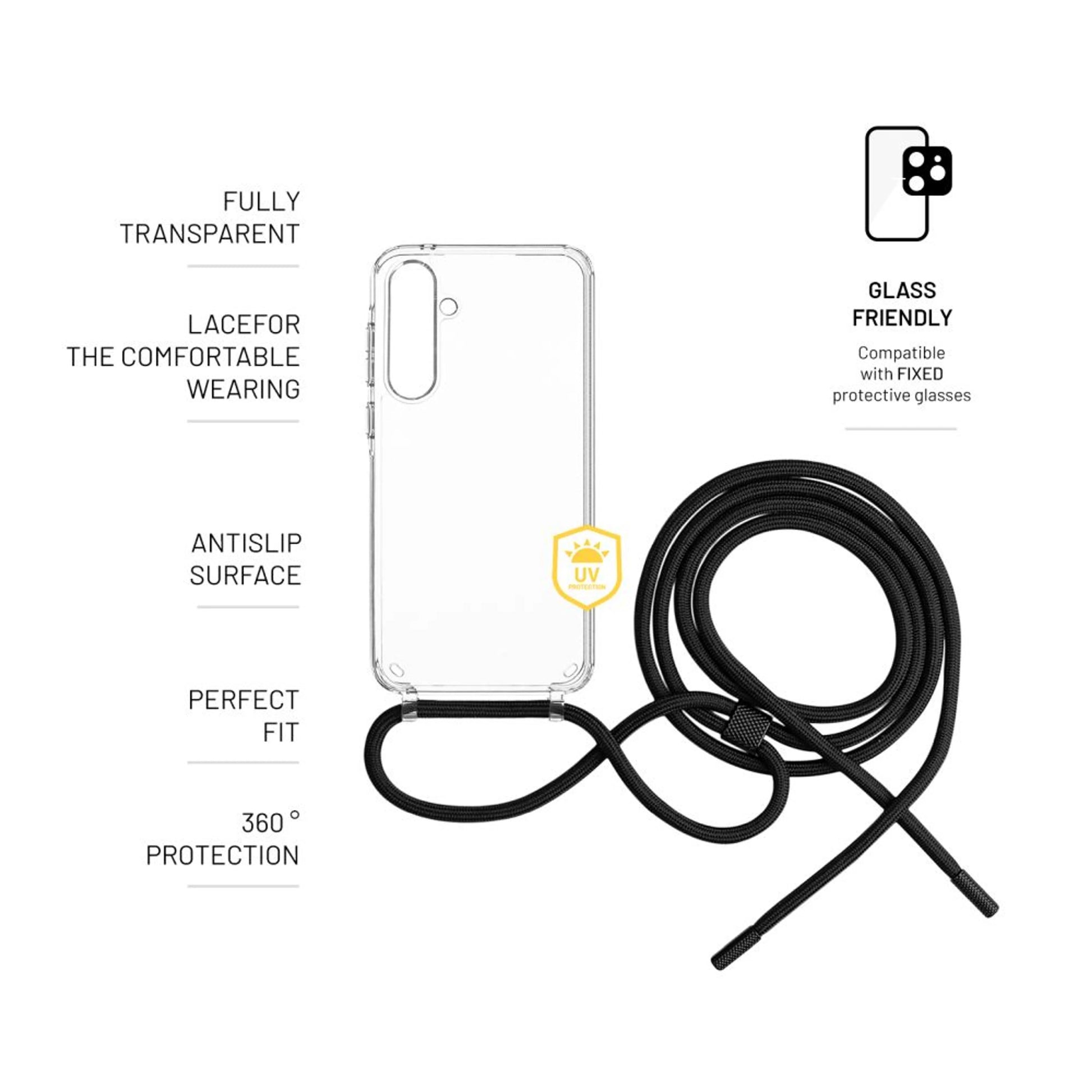 Pouzdro FIXED Pure Neck s černou šňůrkou na krk pro Samsung Galaxy A35 5G - FIXED