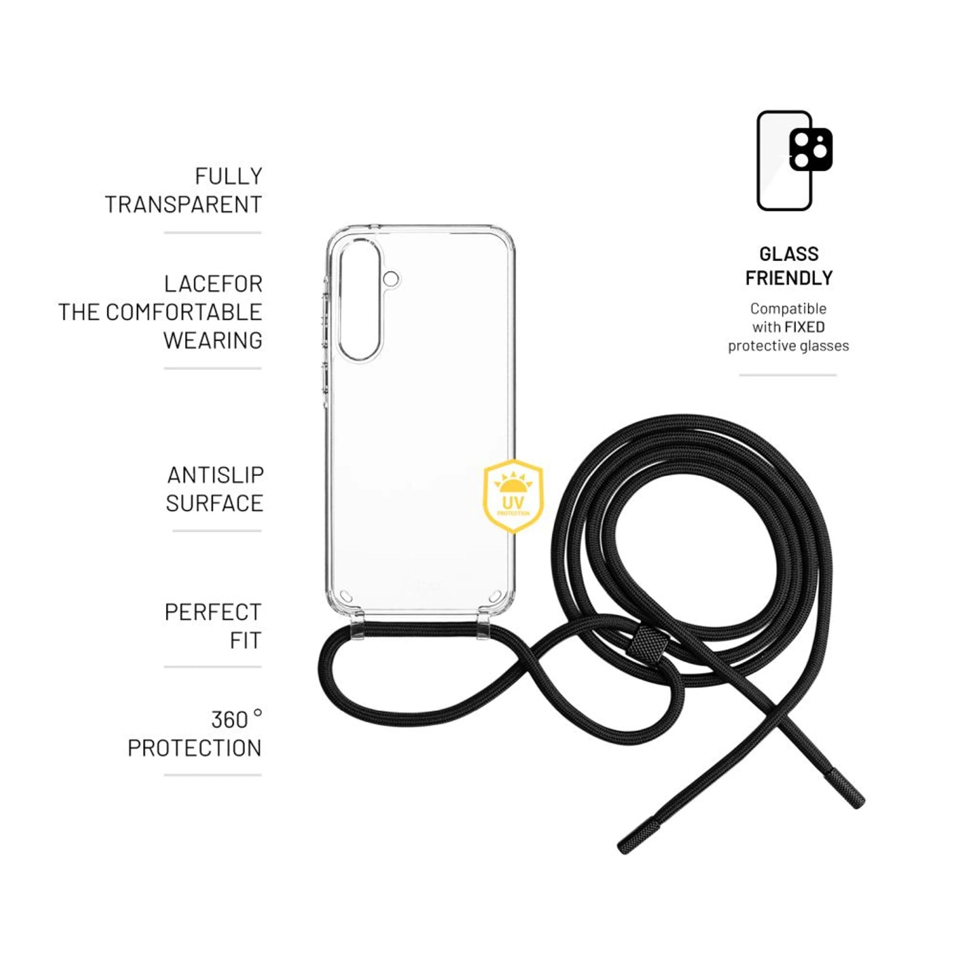 Pouzdro FIXED Pure Neck s černou šňůrkou na krk pro Samsung Galaxy A55 5G - FIXED