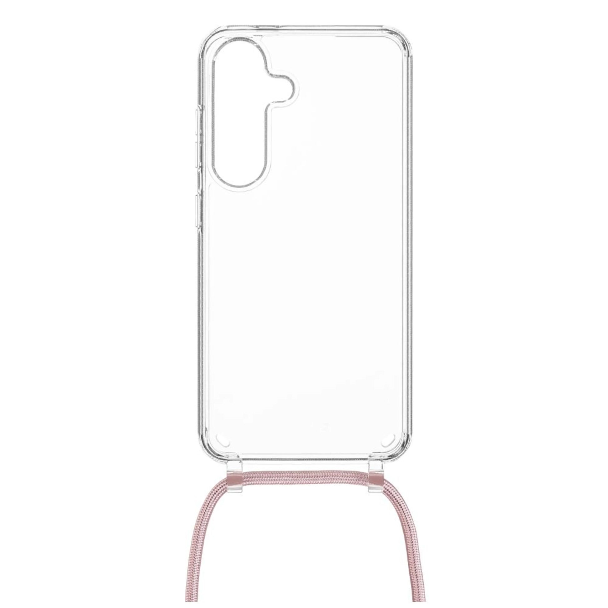 Zadní kryt FIXED Pure Neck s růžovou šňůrkou na krk pro Samsung Galaxy S25 - FIXED