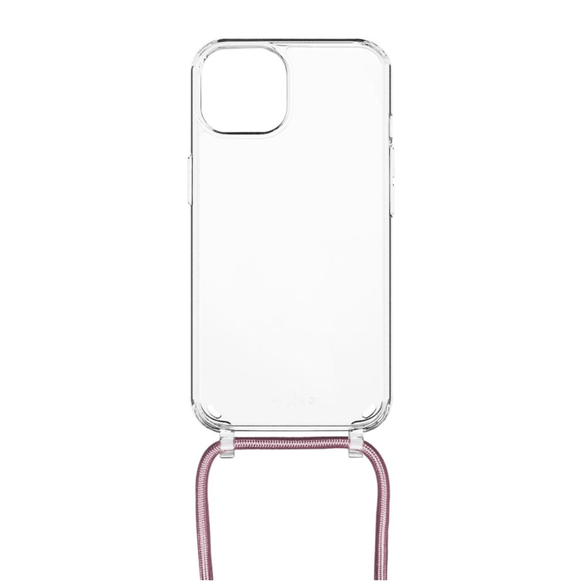 Pouzdro FIXED Pure Neck s růžovou šňůrkou na krk pro Apple iPhone 14 Plus - FIXED