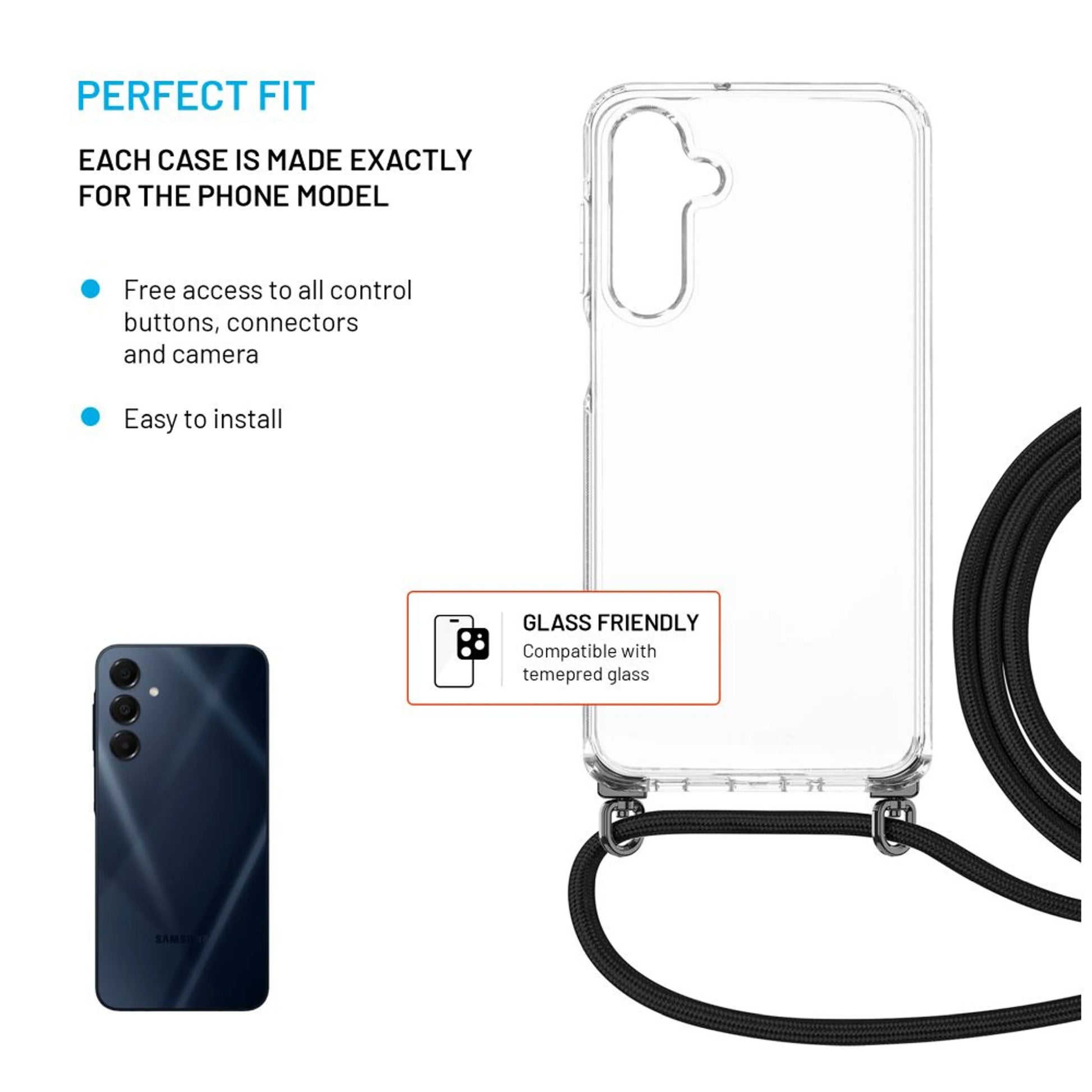 Pouzdro FIXED Pure Neck s odnímatelnou černou šňůrkou na krk pro Samsung Galaxy A16 4G/5G - FIXED