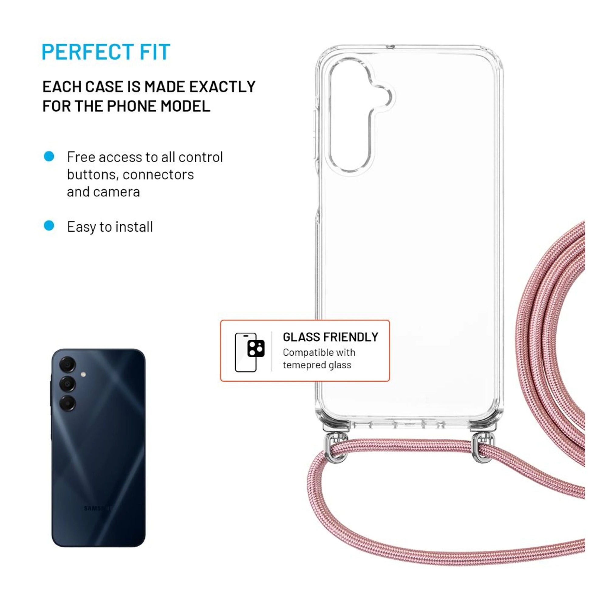 Pouzdro FIXED Pure Neck s odnímatelnou růžovou šňůrkou na krk pro Samsung Galaxy A16 4G/5G - FIXED