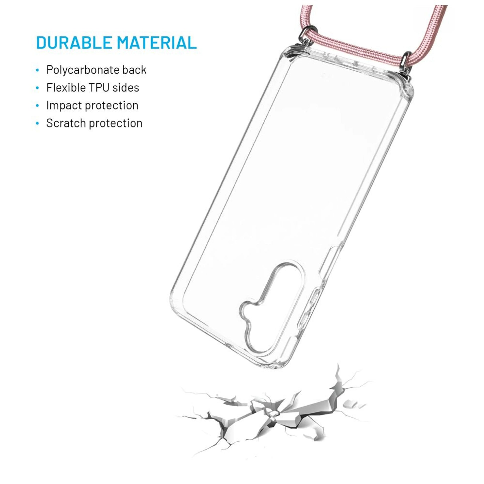 Pouzdro FIXED Pure Neck s odnímatelnou růžovou šňůrkou na krk pro Samsung Galaxy A16 4G/5G - FIXED