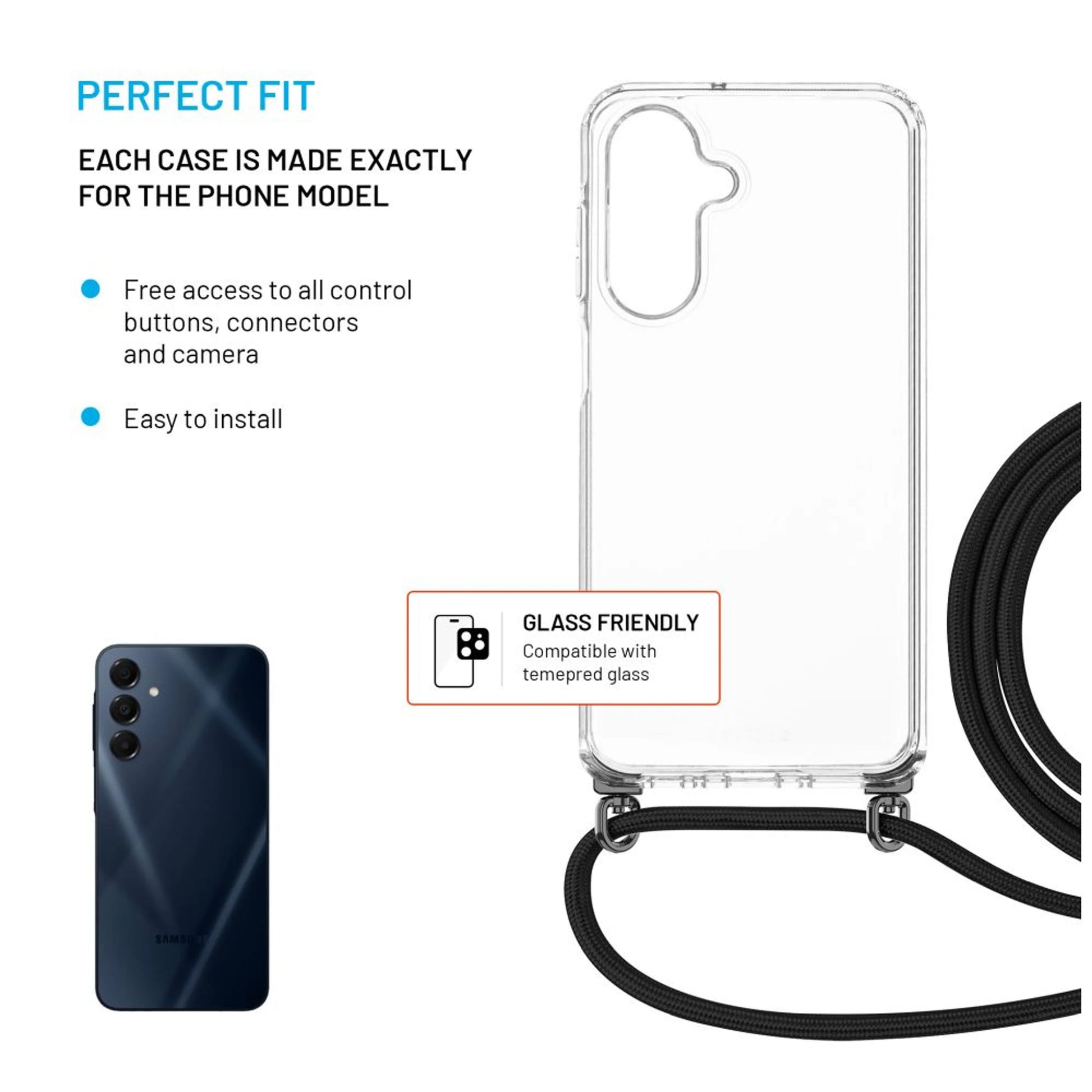 Pouzdro FIXED Pure Neck s odnímatelnou černou šňůrkou na krk pro Samsung Galaxy A26 5G - FIXED