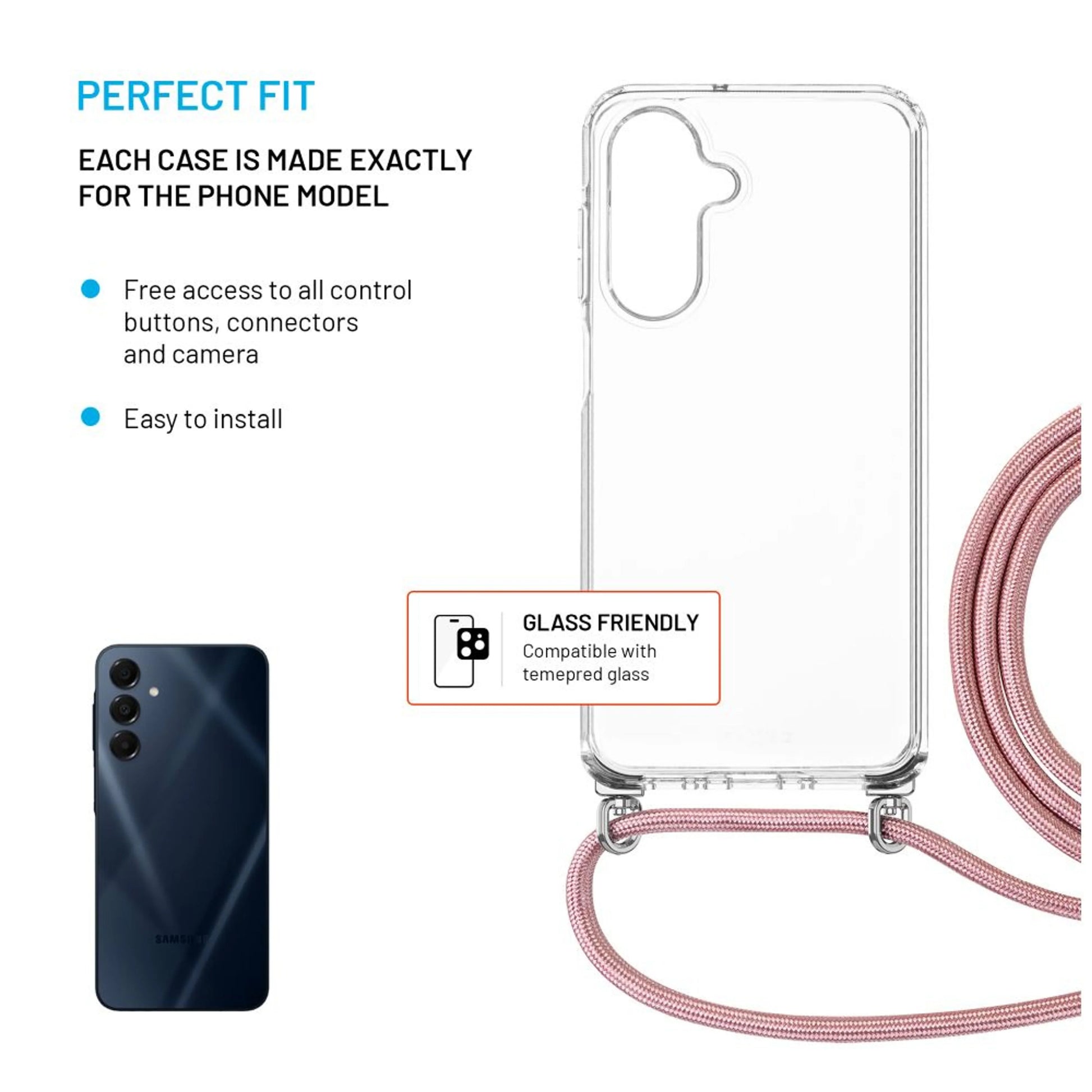 Pouzdro FIXED Pure Neck s odnímatelnou růžovou šňůrkou na krk pro Samsung Galaxy A26 5G - FIXED