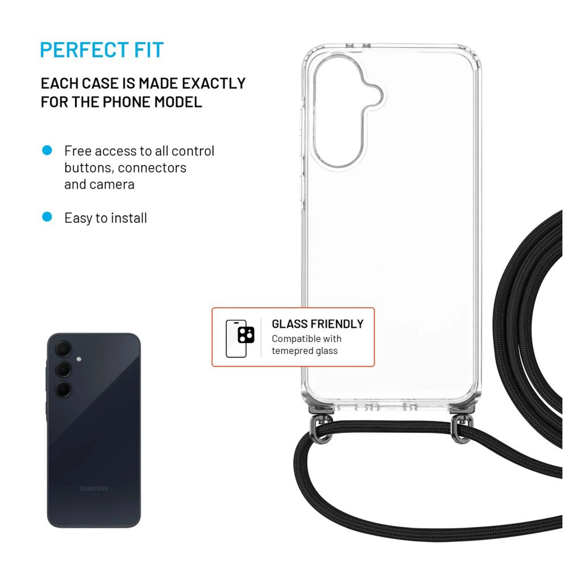 Pouzdro FIXED Pure Neck s odnímatelnou černou šňůrkou na krk pro Samsung Galaxy A36 5G/A56 5G - FIXED