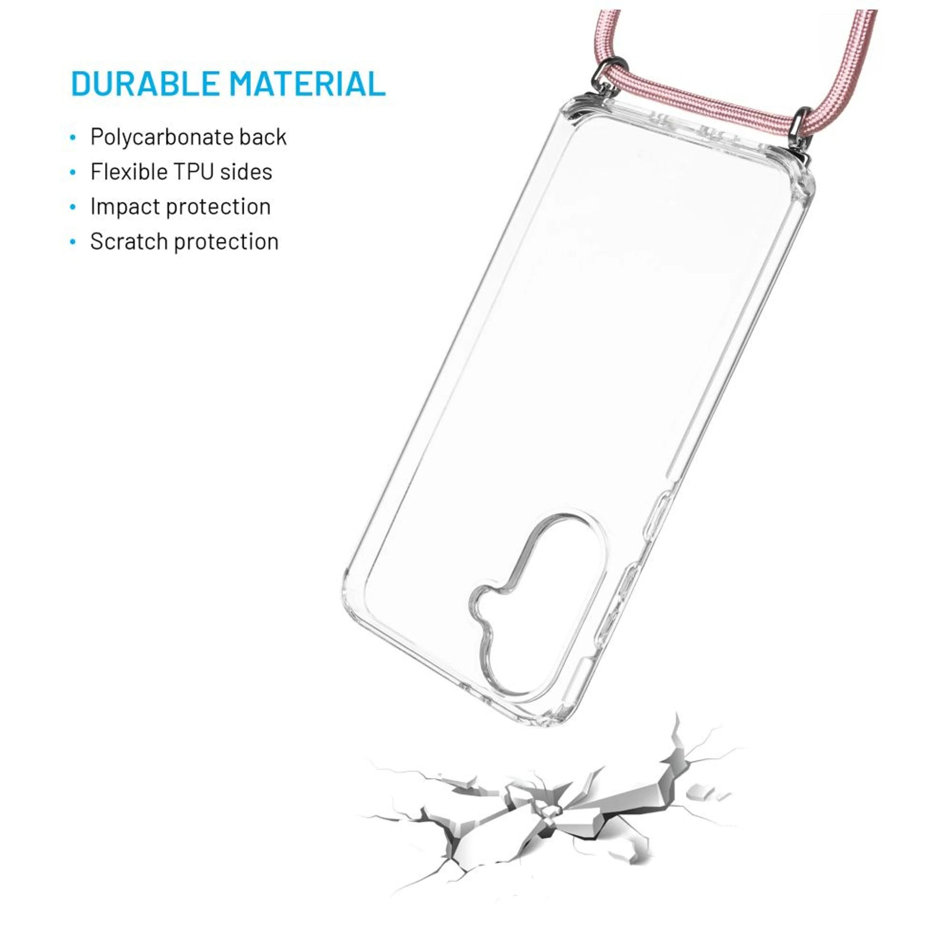 Pouzdro FIXED Pure Neck s odnímatelnou růžovou šňůrkou na krk pro Samsung Galaxy A36 5G/A56 5G - FIXED