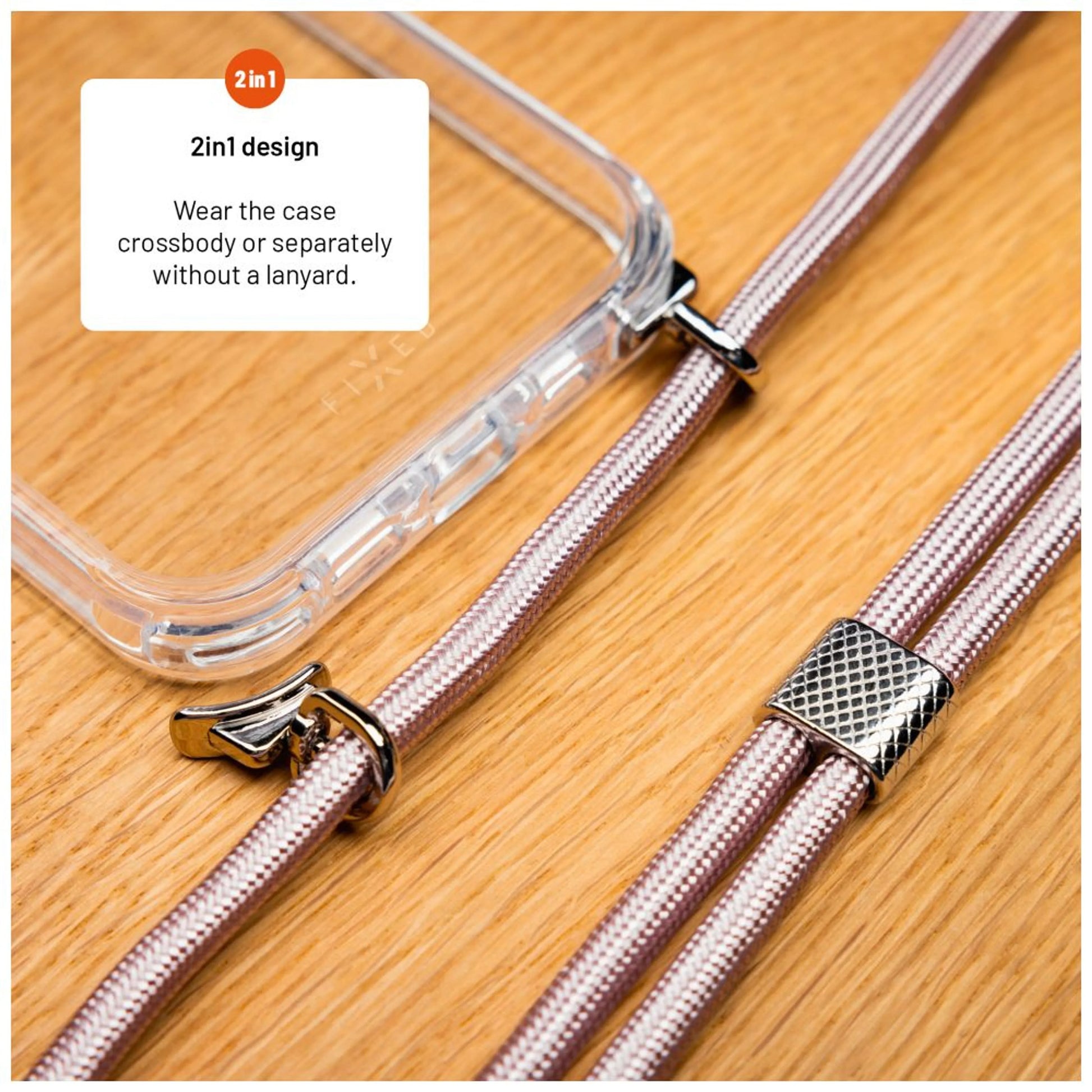 Pouzdro FIXED Pure Neck s odnímatelnou růžovou šňůrkou na krk pro Samsung Galaxy A36 5G/A56 5G - FIXED