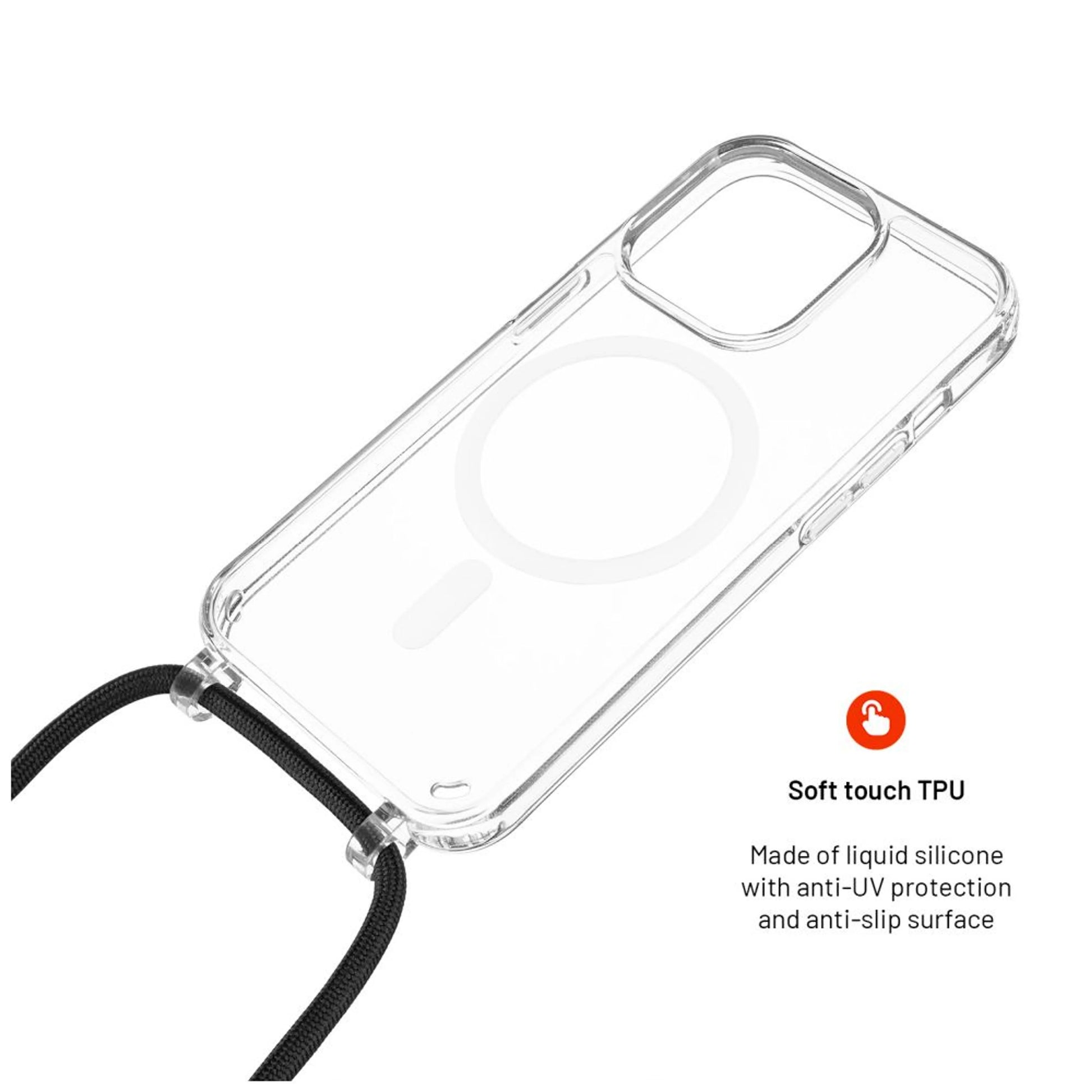 Pouzdro FIXED MagPure Neck s černou šňůrkou na krk pro Apple iPhone 16 - FIXED