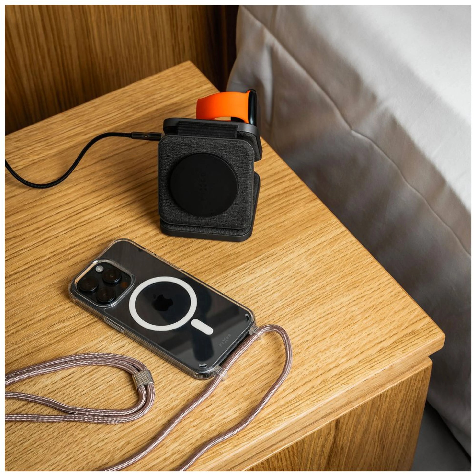 Pouzdro FIXED MagPure Neck s růžovou šňůrkou na krk pro Apple iPhone 16 - FIXED