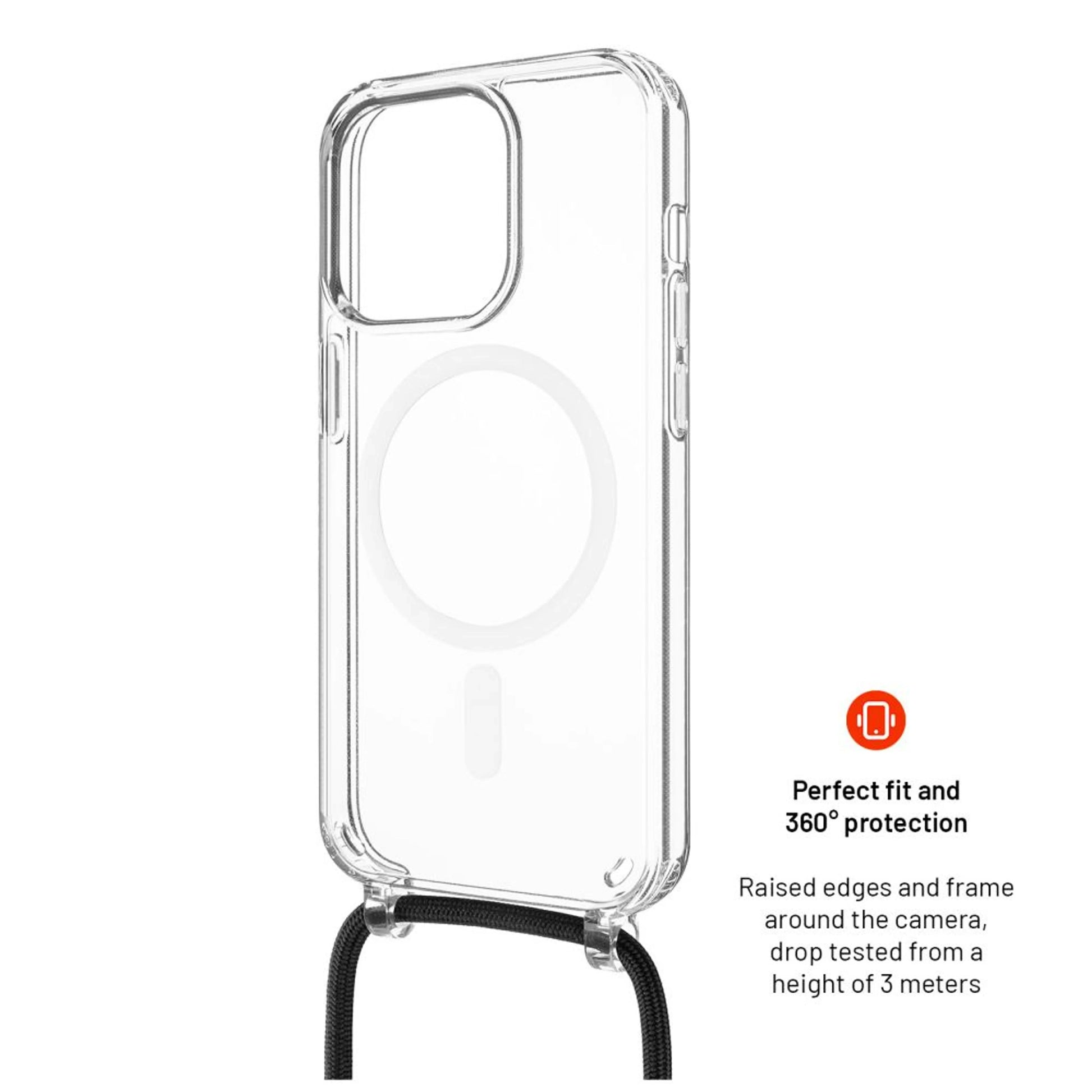 Pouzdro FIXED MagPure Neck s černou šňůrkou na krk pro Apple iPhone 16e - FIXED