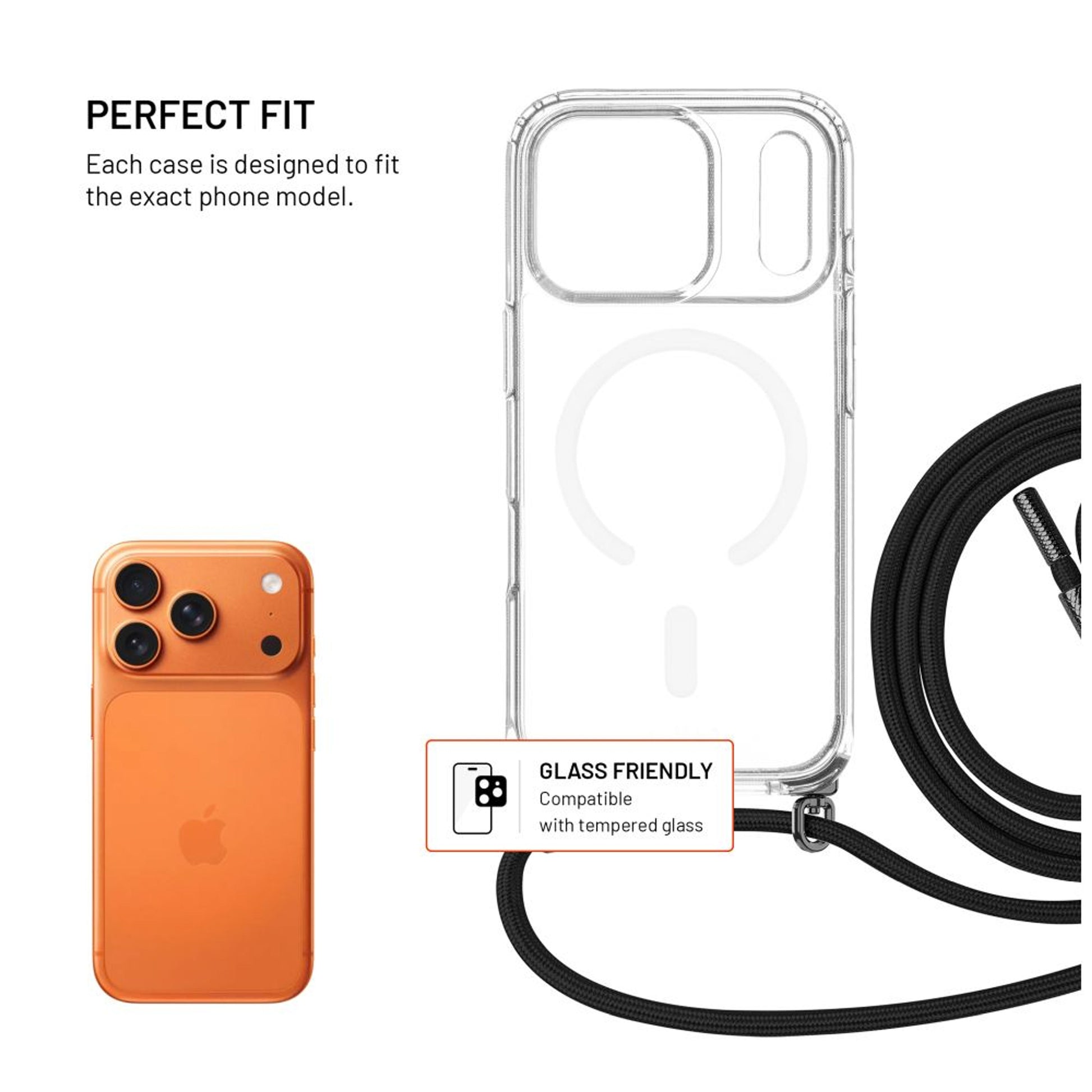 Pouzdro FIXED MagPure Neck s černou šňůrkou na krk pro Apple iPhone 17 Pro - FIXED