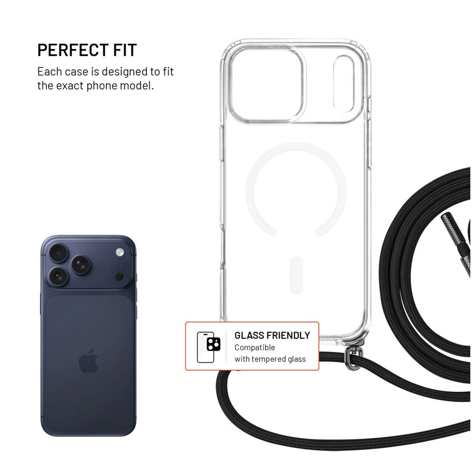 Pouzdro FIXED MagPure Neck s černou šňůrkou na krk pro Apple iPhone 17 Pro Max - FIXED