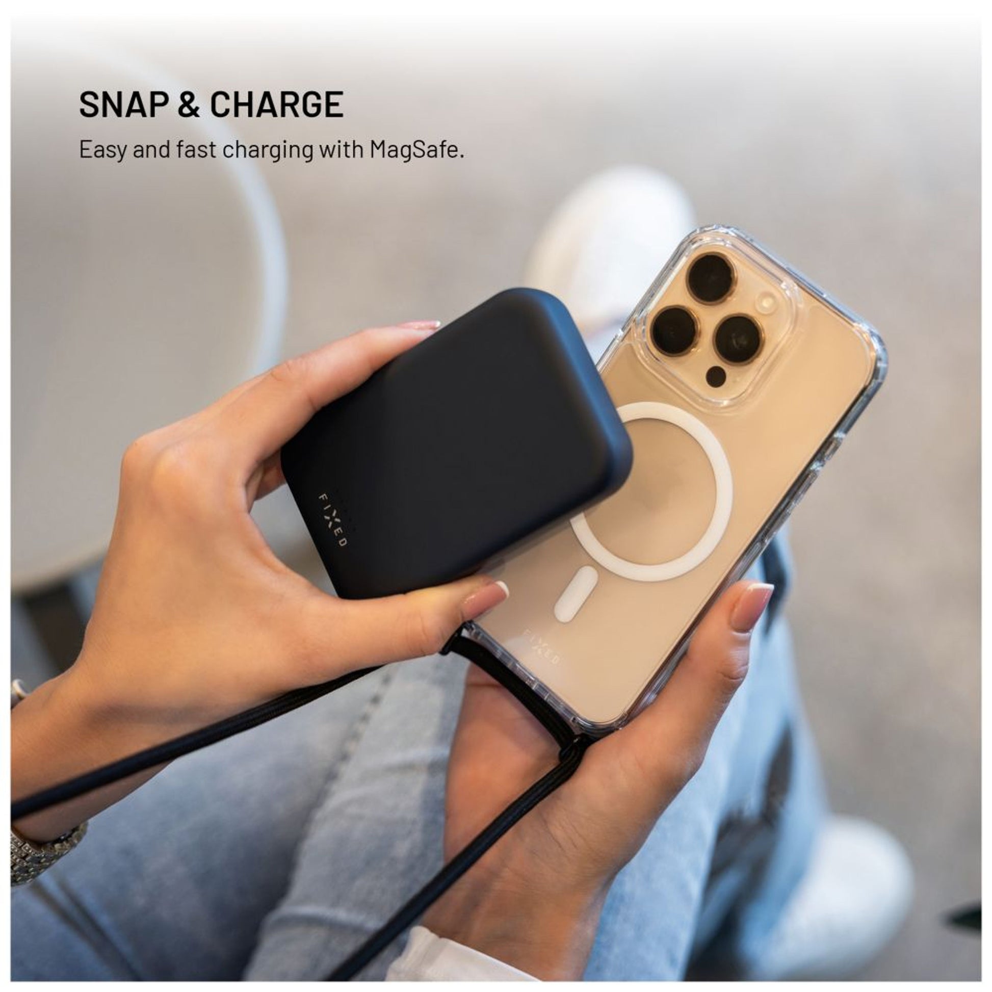 Pouzdro FIXED MagPure Neck s černou šňůrkou na krk pro Apple iPhone 17 Pro Max - FIXED