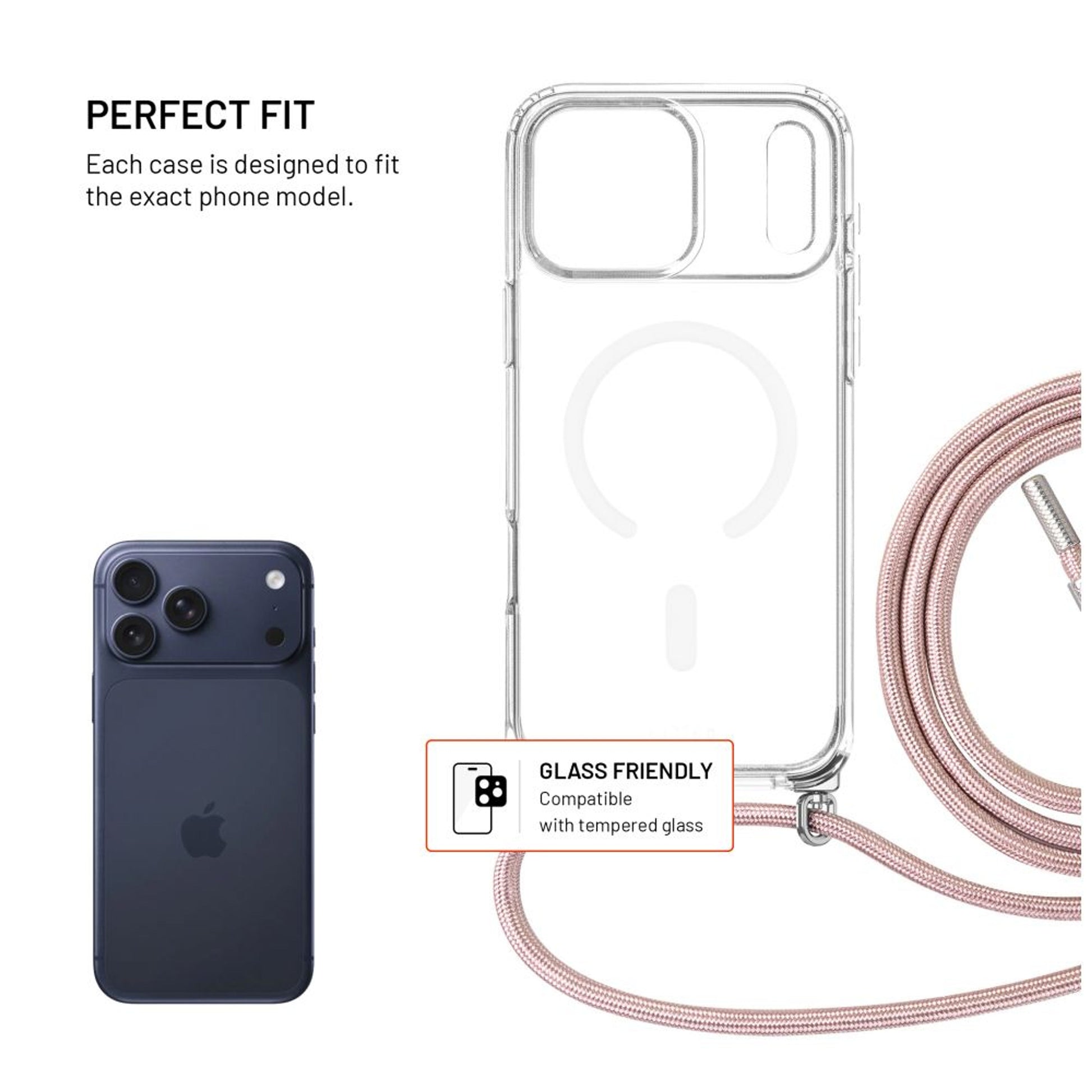 Pouzdro FIXED MagPure Neck s růžovou šňůrkou na krk pro Apple iPhone 17 Pro Max - FIXED