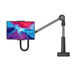 Univerzální držák na tablet/telefon pro upevnění na stůl FIXED Relax s otočným a nastavitelným ramenem, černý - FIXED