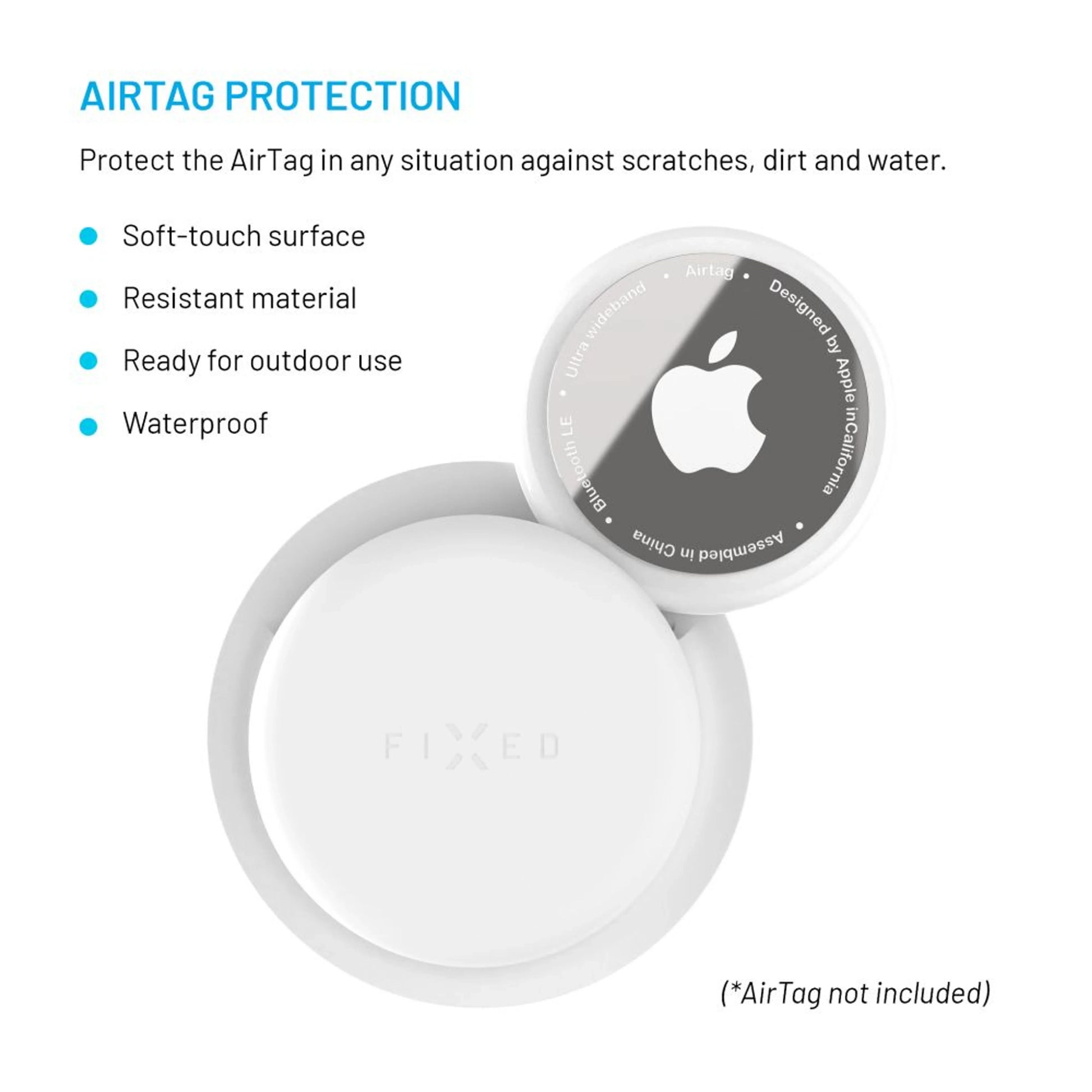 Silikonové nalepovací pouzdro FIXED Silky Sticker pro Apple AirTag, double pack, bílé - FIXED