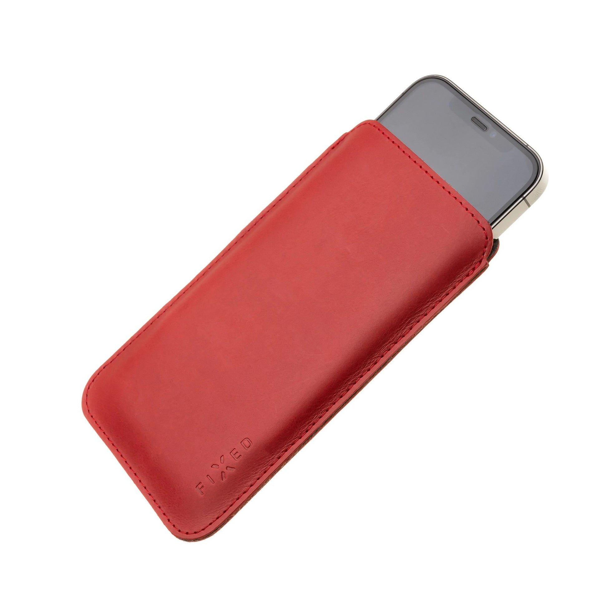 Tenké pouzdro FIXED Slim vyrobené z pravé kůže pro Apple iPhone 12/12 Pro/13/13 Pro, červené - FIXED