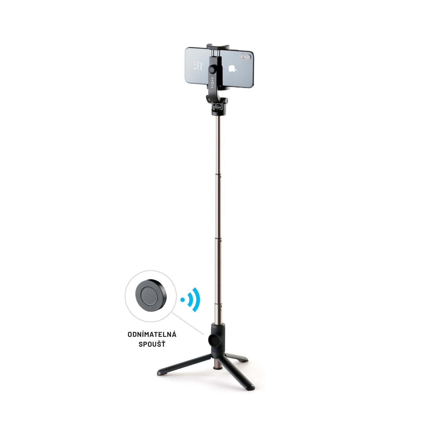 Selfie stick s tripodem FIXED Snap a bezdrátovou spouští, 1/4" závit, černý - FIXED