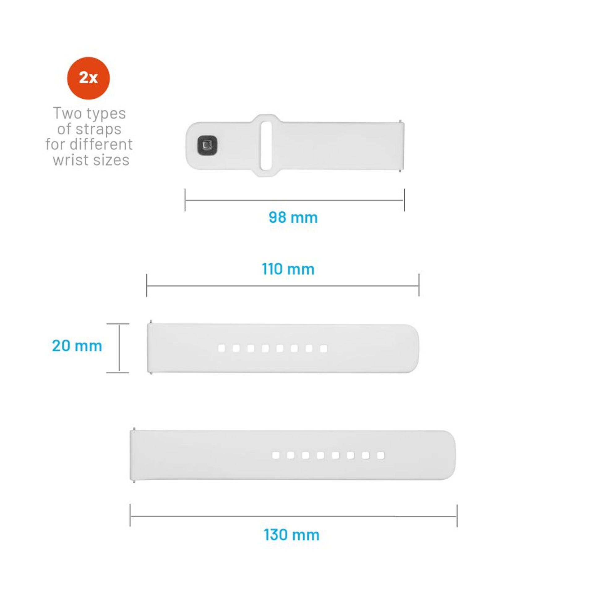 Set silikonových řemínků FIXED Silicone Sporty Strap s Quick Release 20mm pro smartwatch, bílý - FIXED