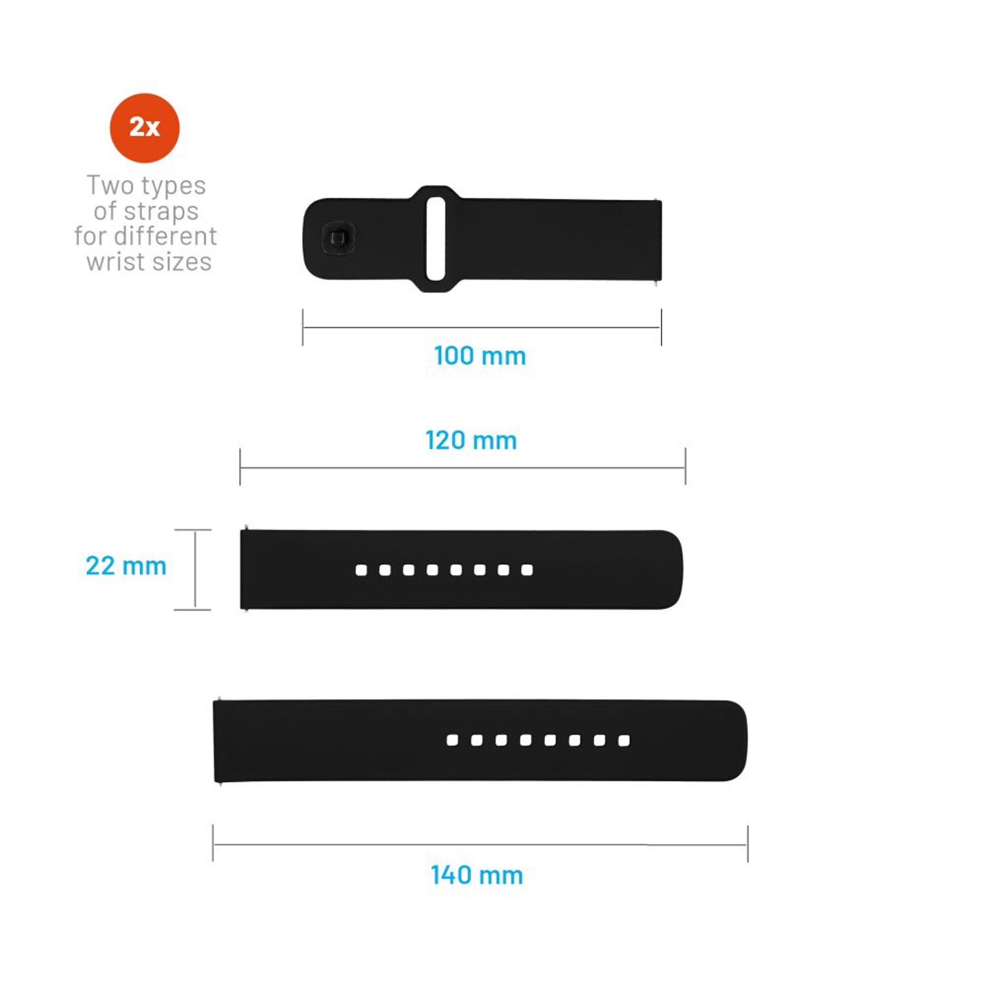 Set silikonových řemínků FIXED Silicone Sporty Strap s Quick Release 22mm pro smartwatch, černý - FIXED