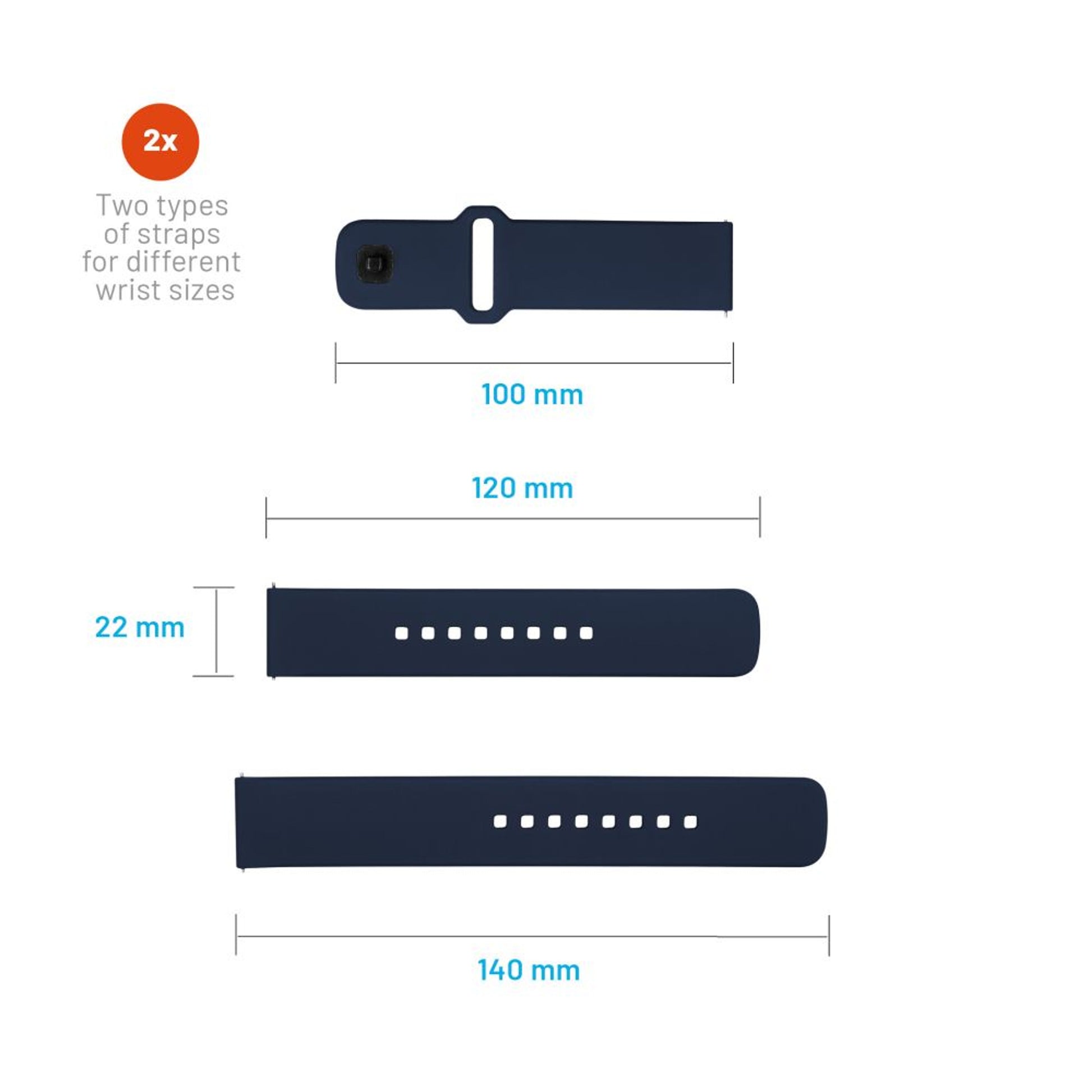 Set silikonových řemínků FIXED Silicone Sporty Strap s Quick Release 22mm pro smartwatch, modrý - FIXED