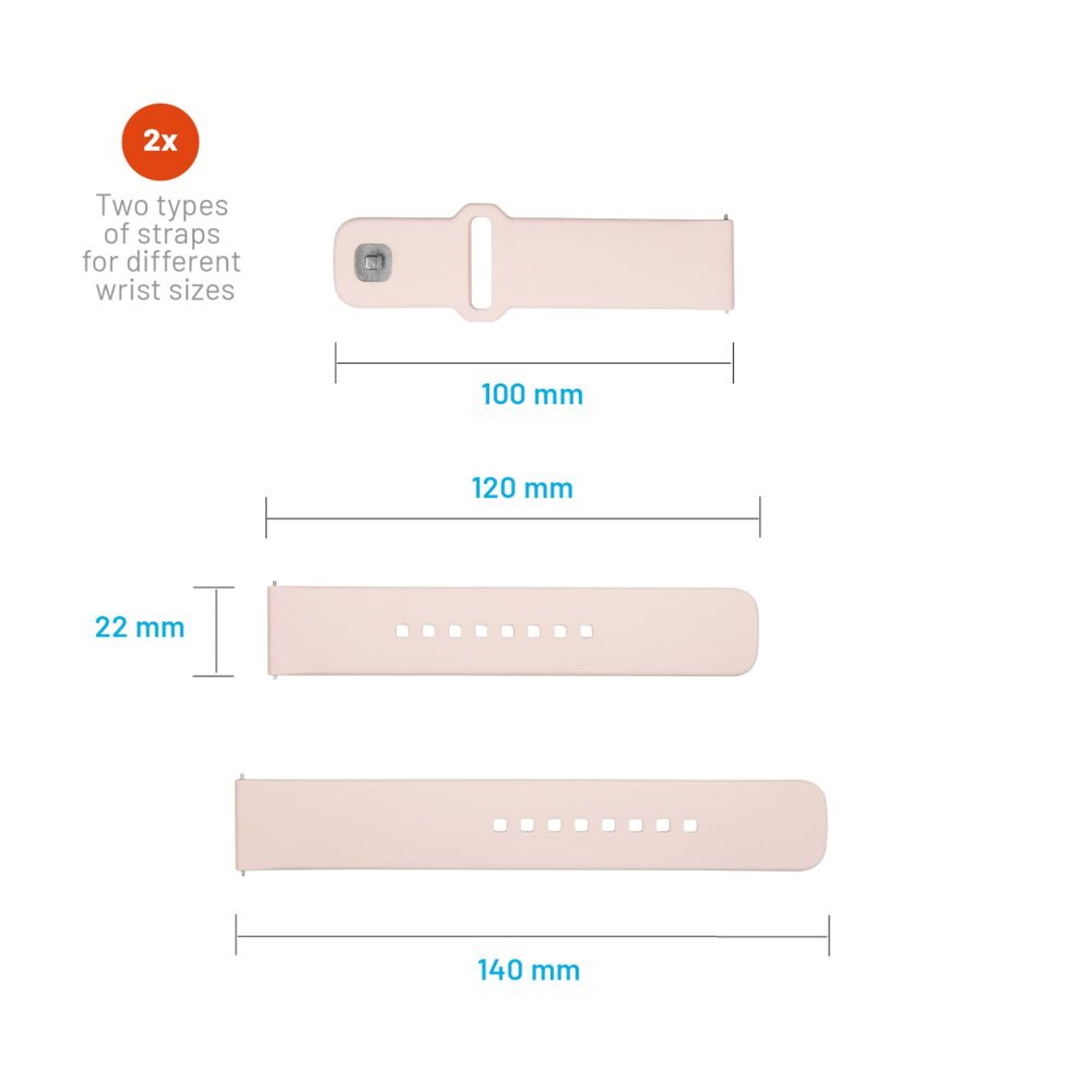 Set silikonových řemínků FIXED Silicone Sporty Strap s Quick Release 22mm pro smartwatch, růžový - FIXED
