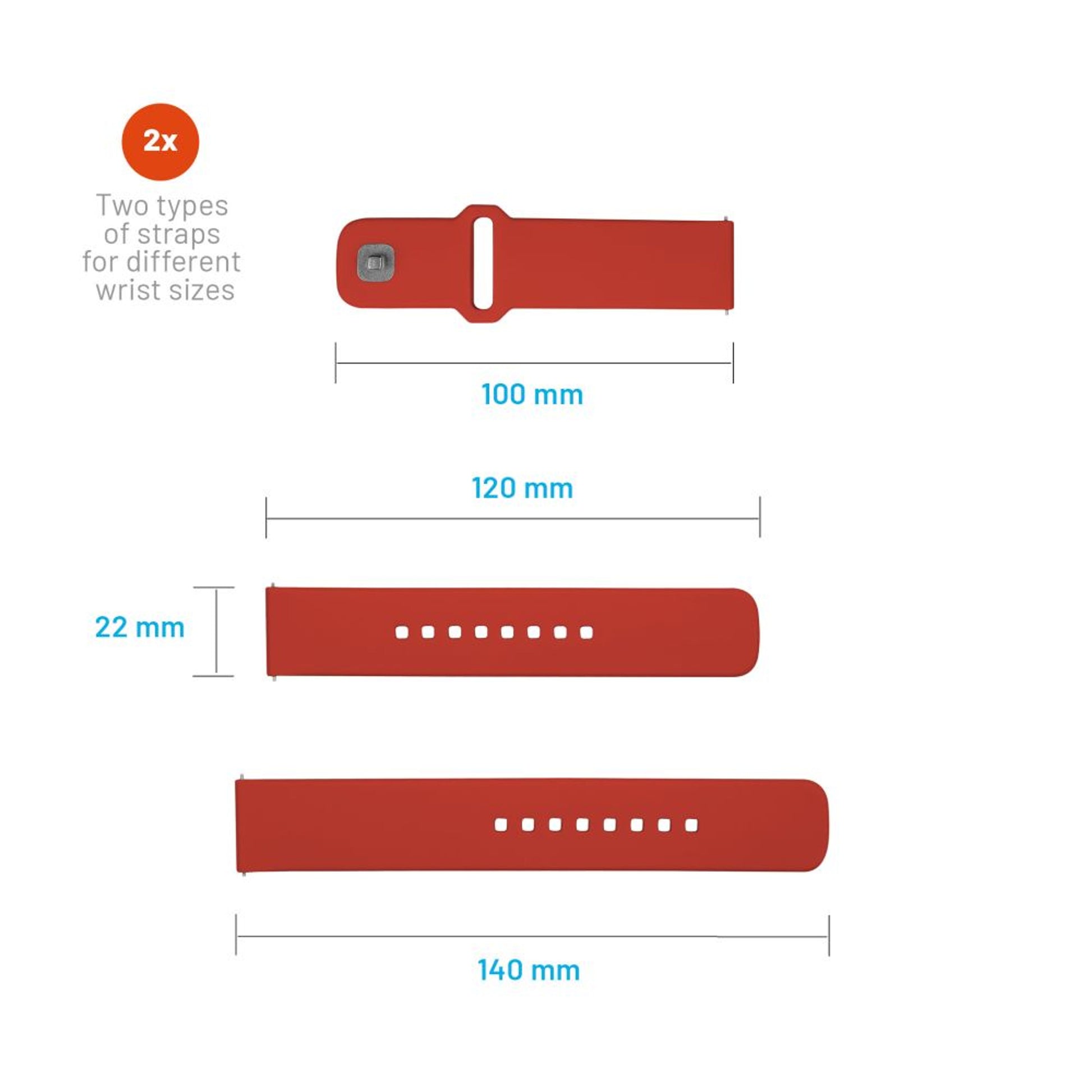 Set silikonových řemínků FIXED Silicone Sporty Strap s Quick Release 22mm pro smartwatch, červený - FIXED