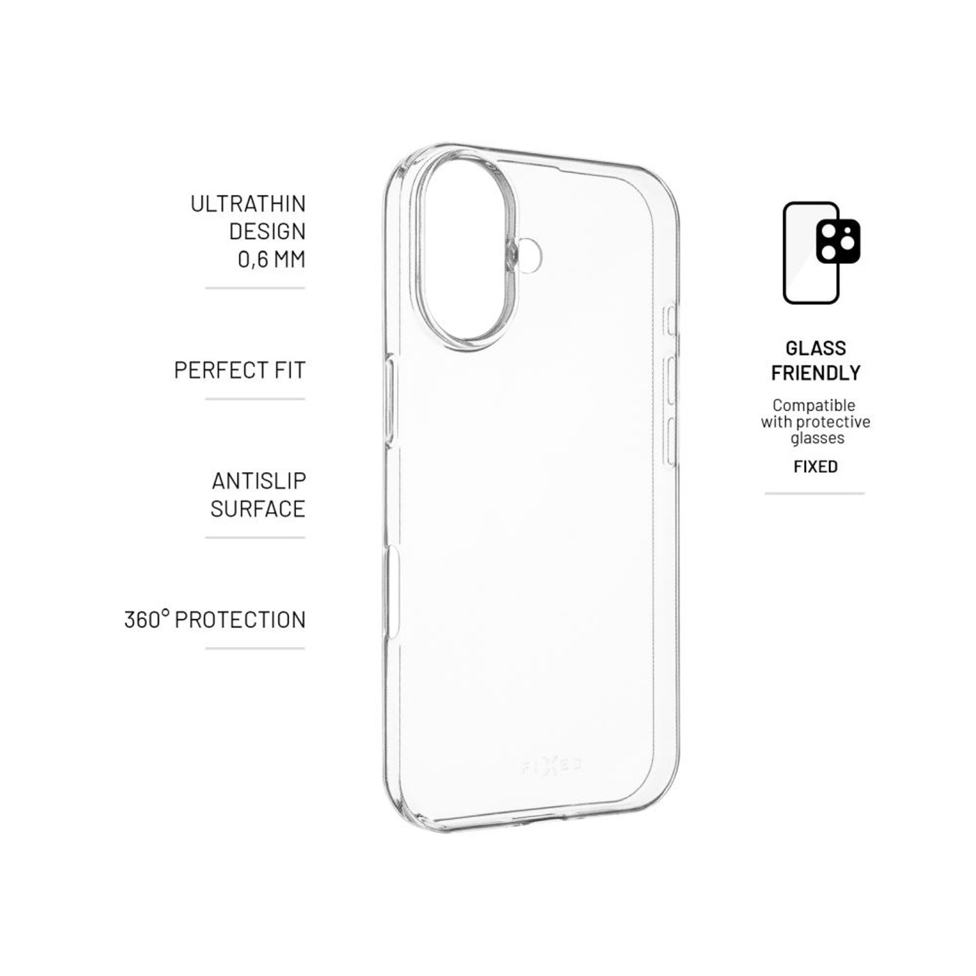 Ultratenký TPU gelový kryt FIXED Story Slim pro Apple iPhone 16, 0,6 mm, čirý - FIXED