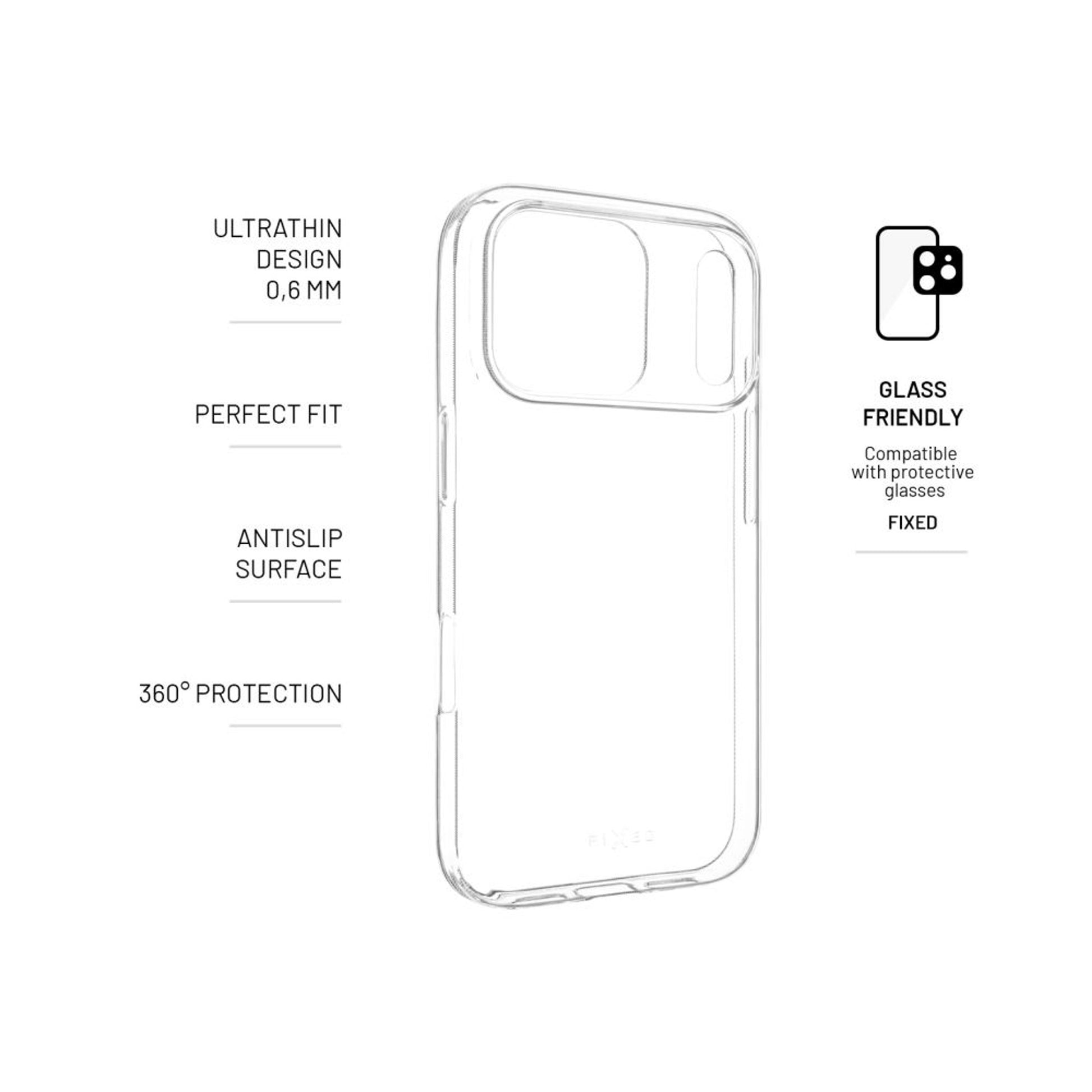 Ultratenký TPU gelový kryt FIXED Story Slim pro Apple iPhone 17 Pro, 0,6 mm, čirý - FIXED