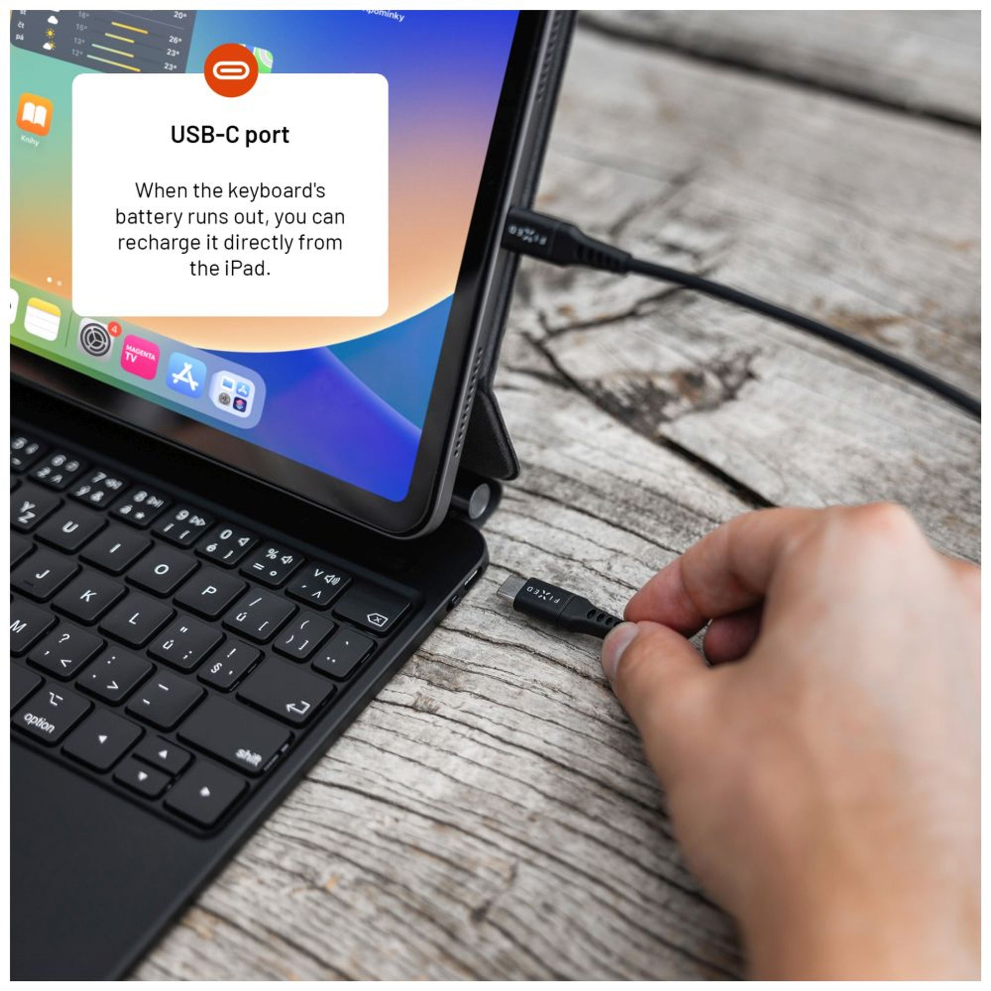 Pouzdro s bezdrátovou klávesnicí FIXED Typee pro Apple iPad Pro 11" (2018-2022)/iPad Air (2020-2025), CZ, černé - FIXED