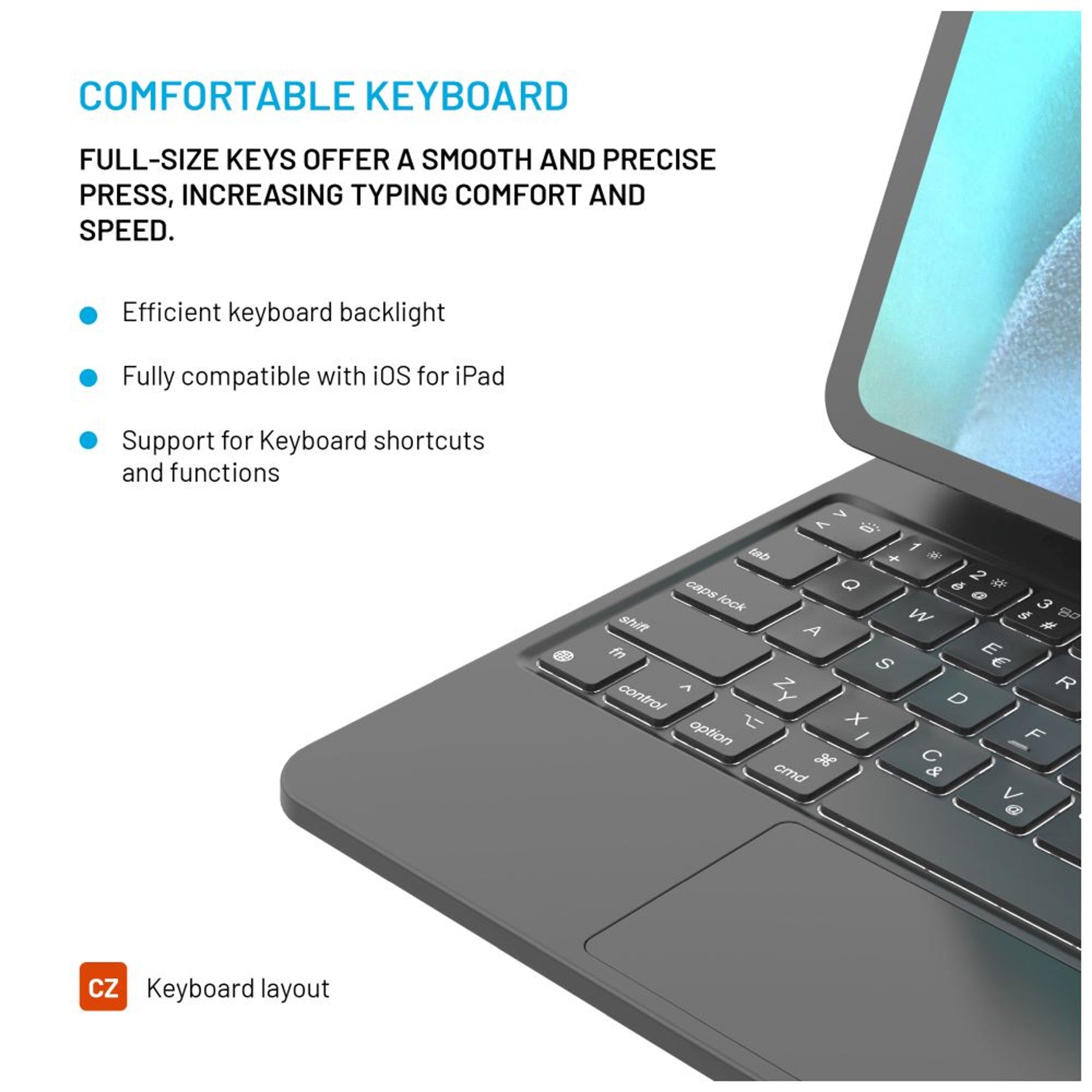 Pouzdro s bezdrátovou klávesnicí FIXED Typee pro Apple iPad Pro 11" (2018-2022)/iPad Air (2020-2025), CZ, černé - FIXED