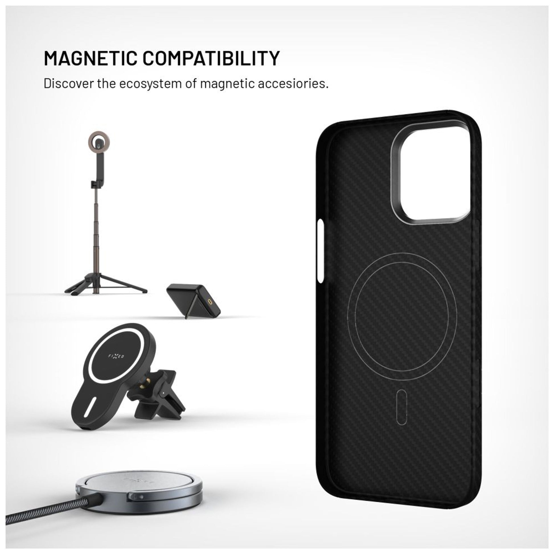 Aramidowy tylny obudowa FIXED MagVelar z obsługą Magsafe dla Apple iPhone 16 Pro Max, czarny - FIXED