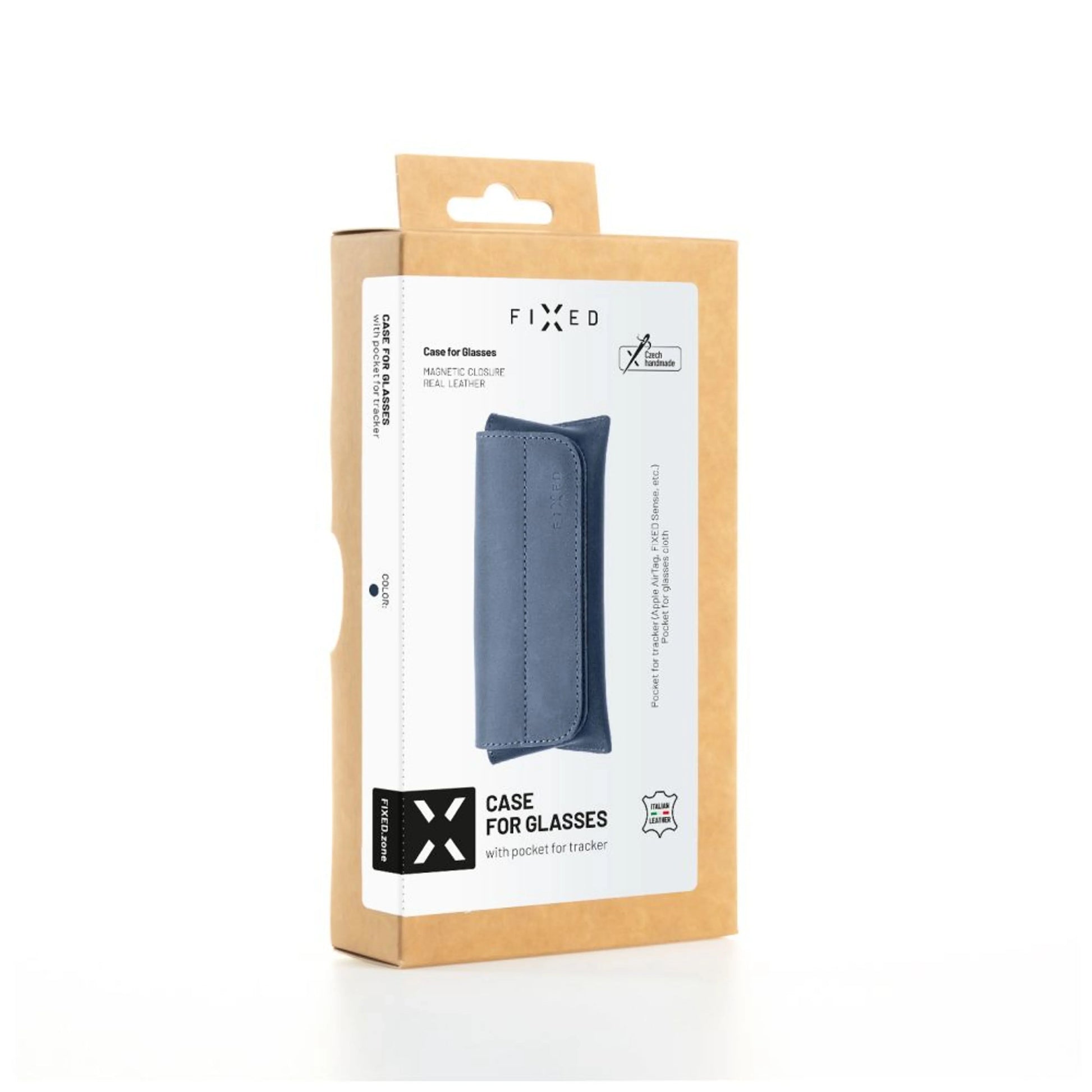 Pouzdro na brýle FIXED Case for Glasses s kapsou pro smart tracker, modré - FIXED
