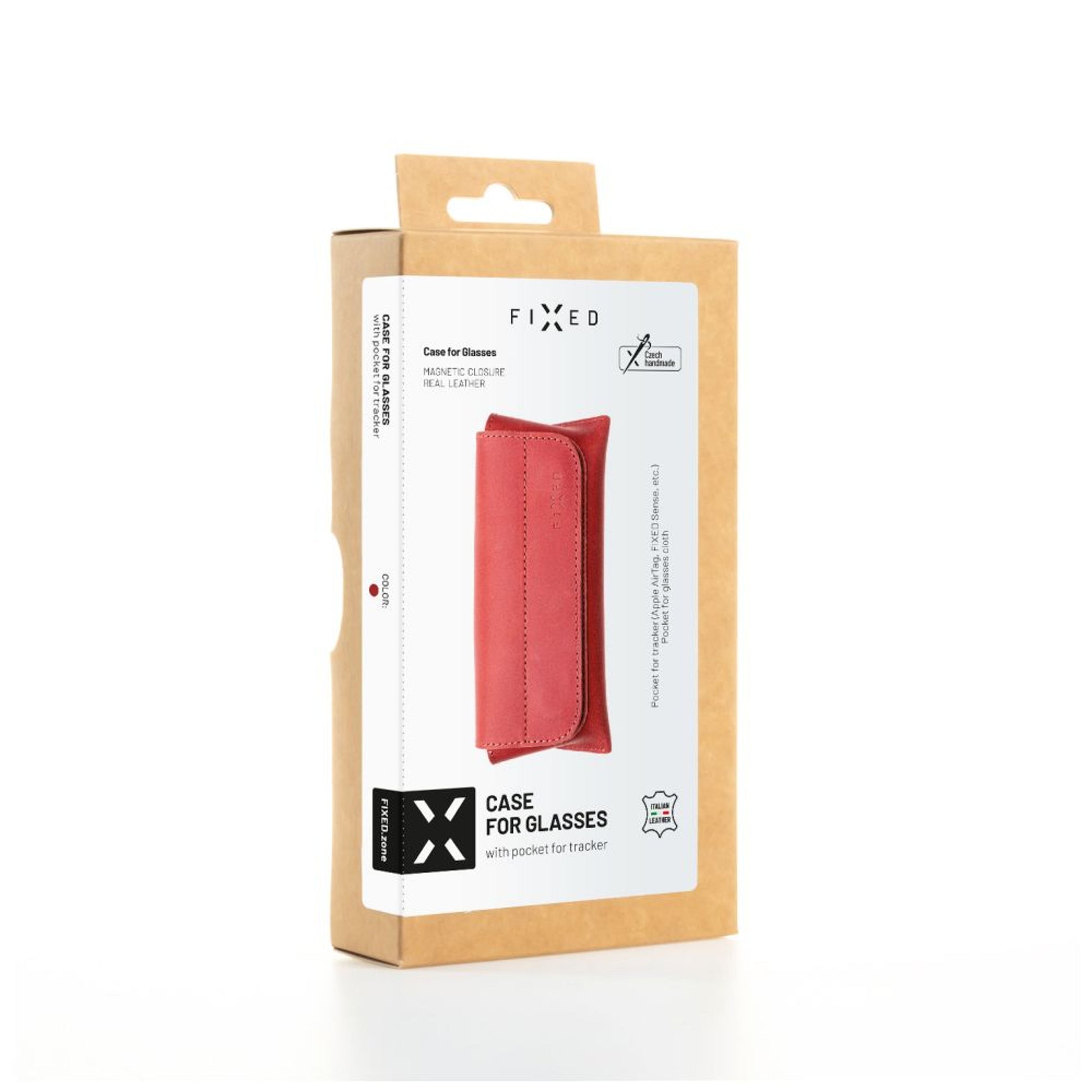 Pouzdro na brýle FIXED Case for Glasses s kapsou pro smart tracker, červené - FIXED